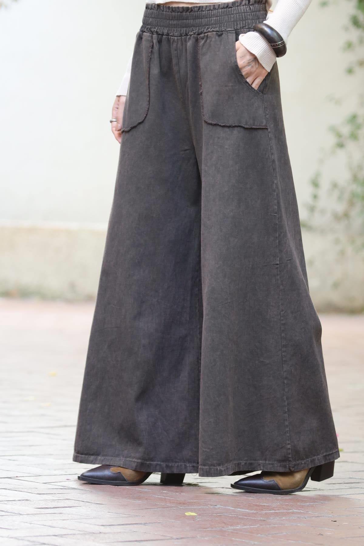 Kahverengi İspanyol Paça Kar Yıkama Kot Pantolon