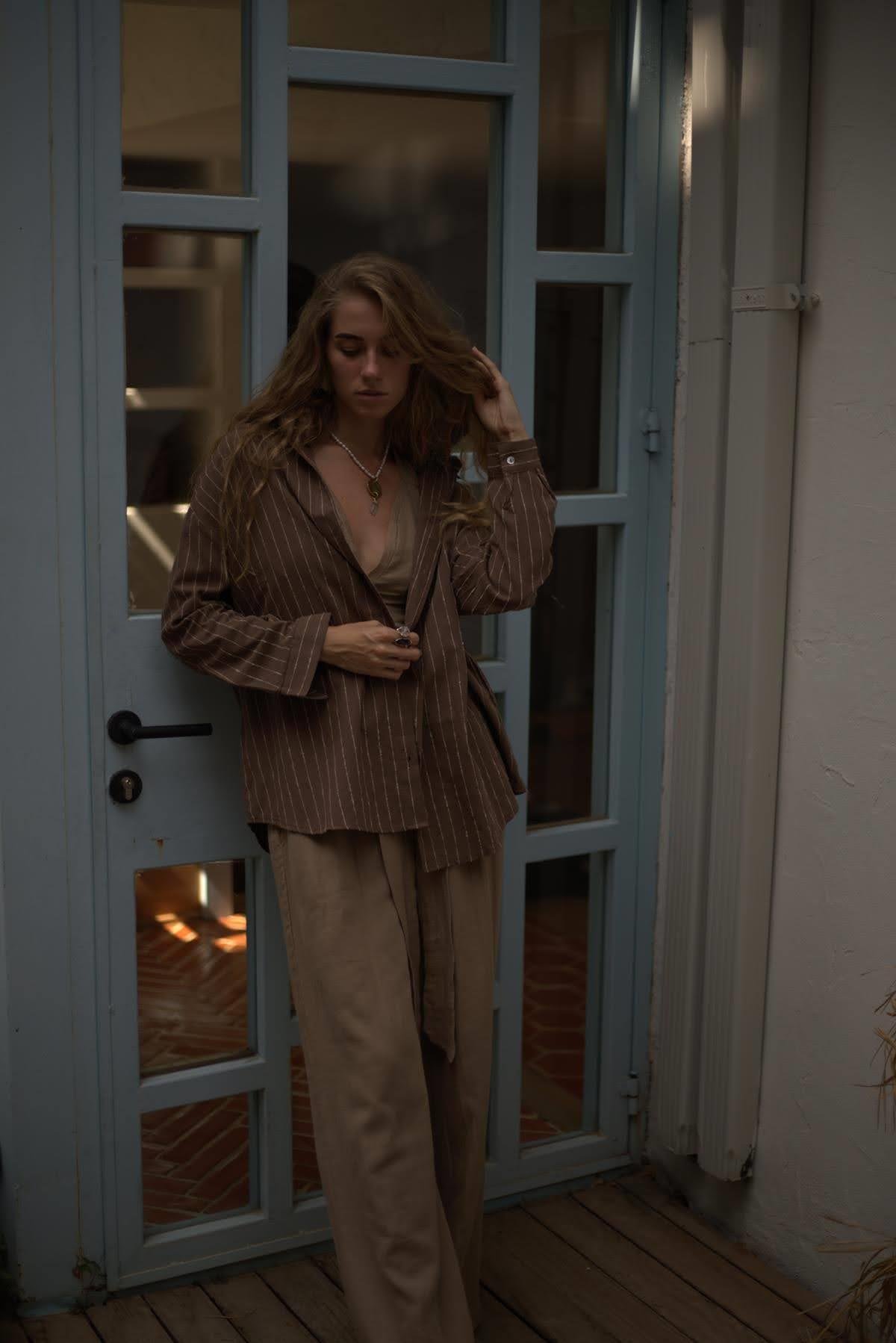 Brown Striped Linen Shirt