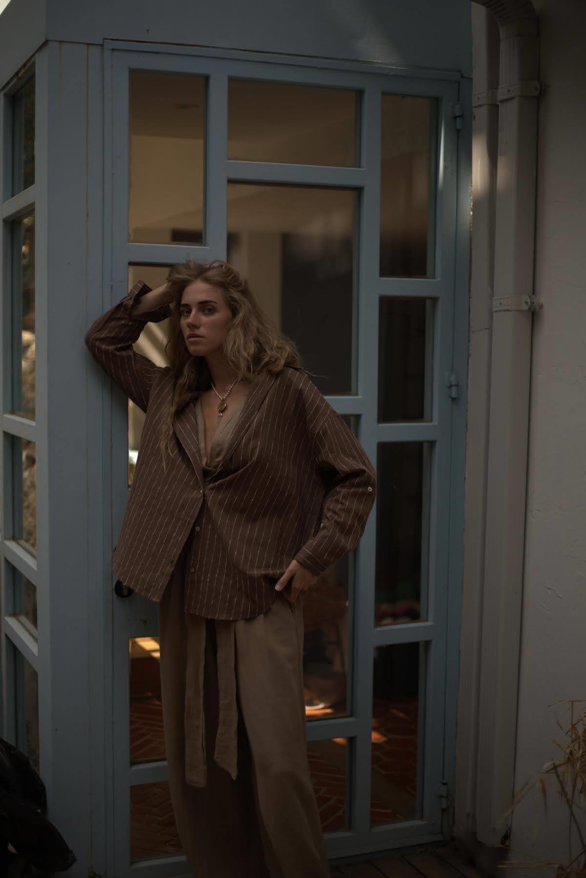 Brown Striped Linen Shirt