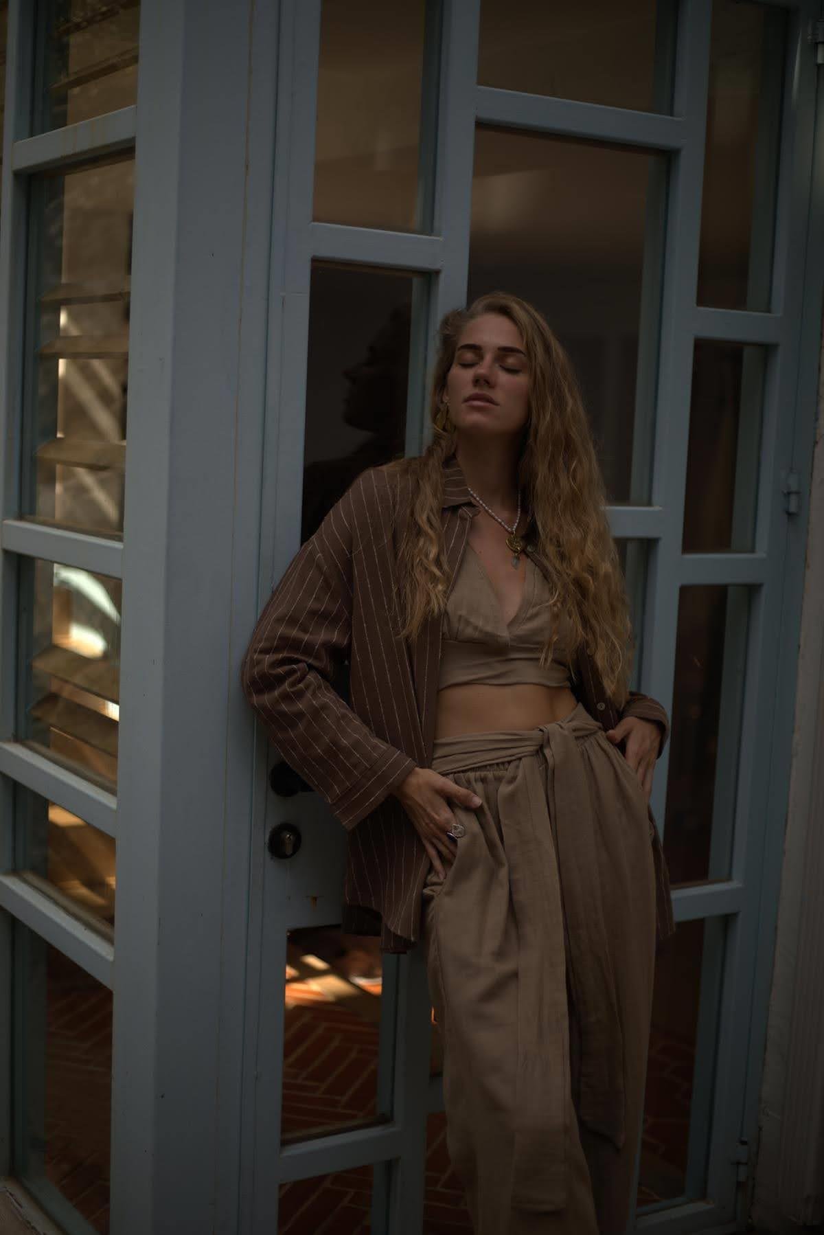 Brown Striped Linen Shirt