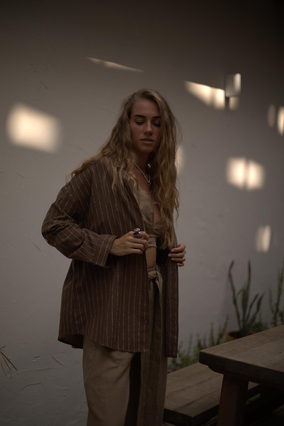 Brown Striped Linen Shirt