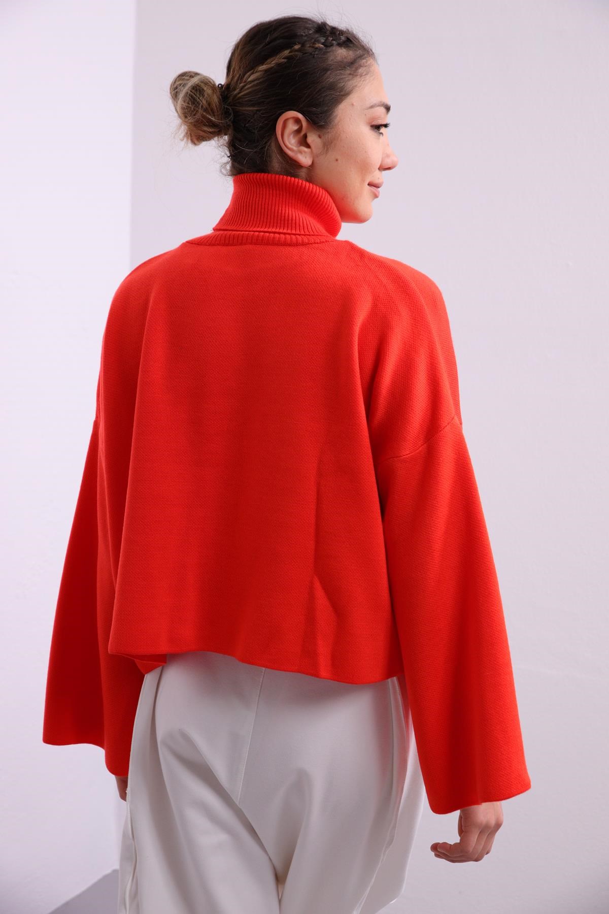 Orange Turtleneck Wide Sleeve Loose Knitwear Pullover - Saman Butik | Shop Online Orange Turtleneck Wide Sleeve Loose Knitwear Pullover