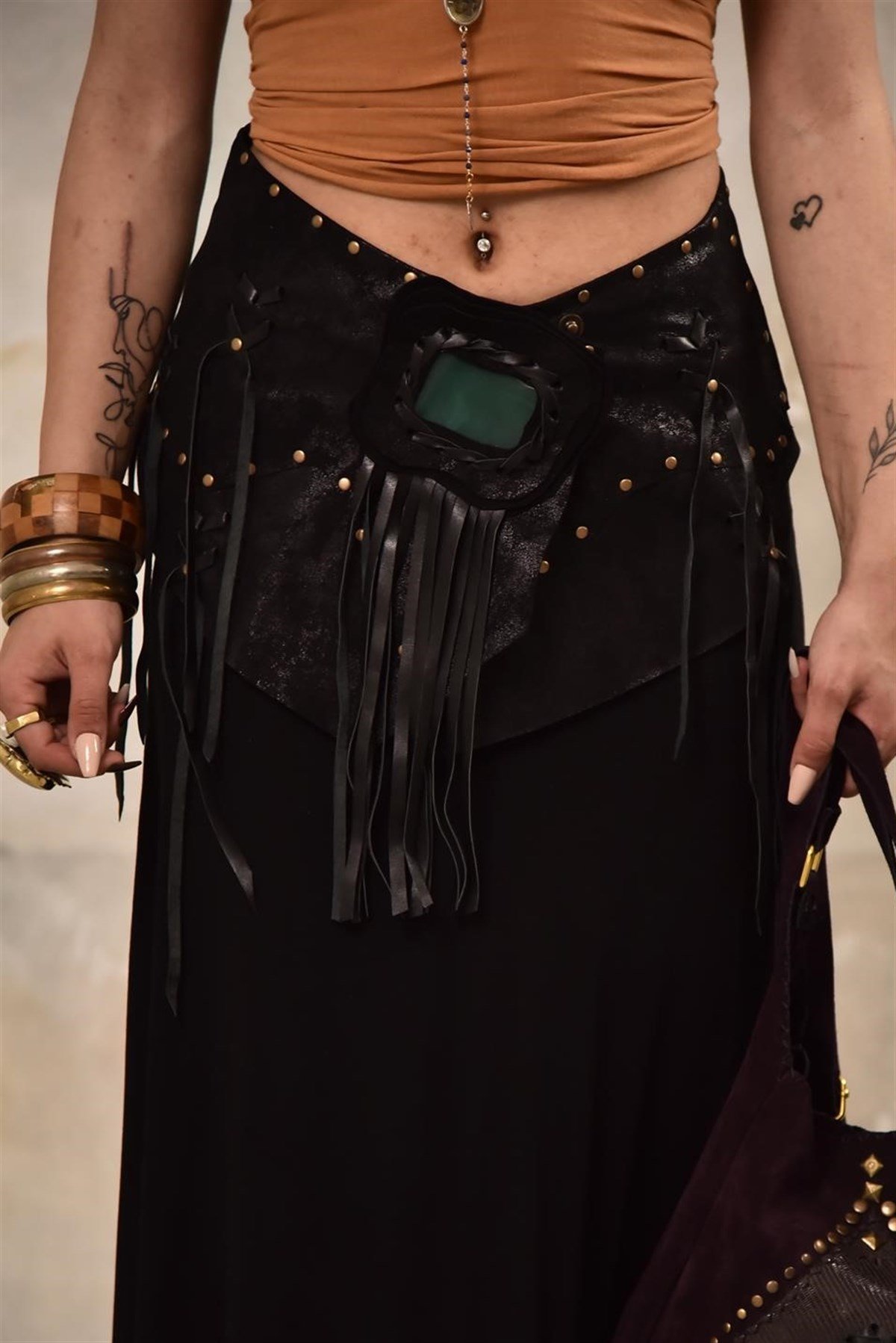  Siyah Doğal Taşlı Deri Kemer