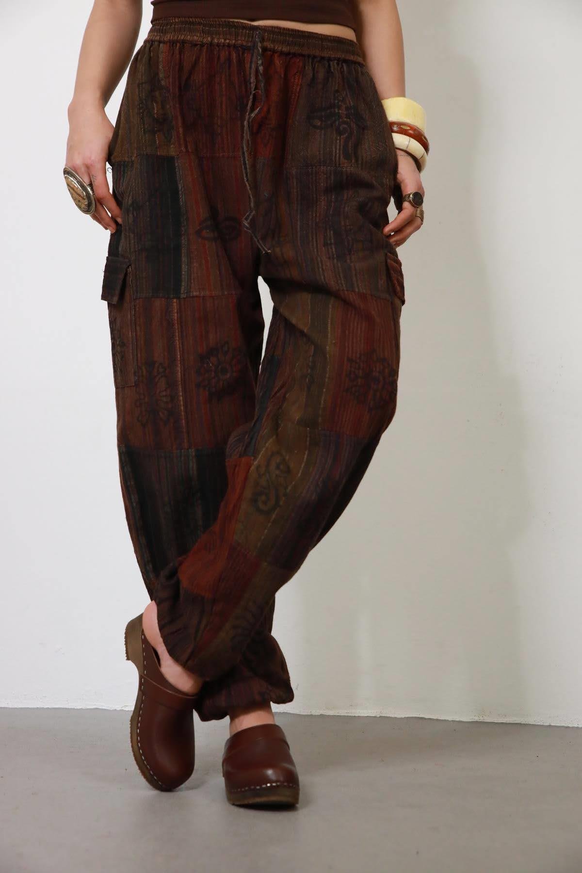 Kiremit Rengi Patchwork Yıkama Kargo Pantolon