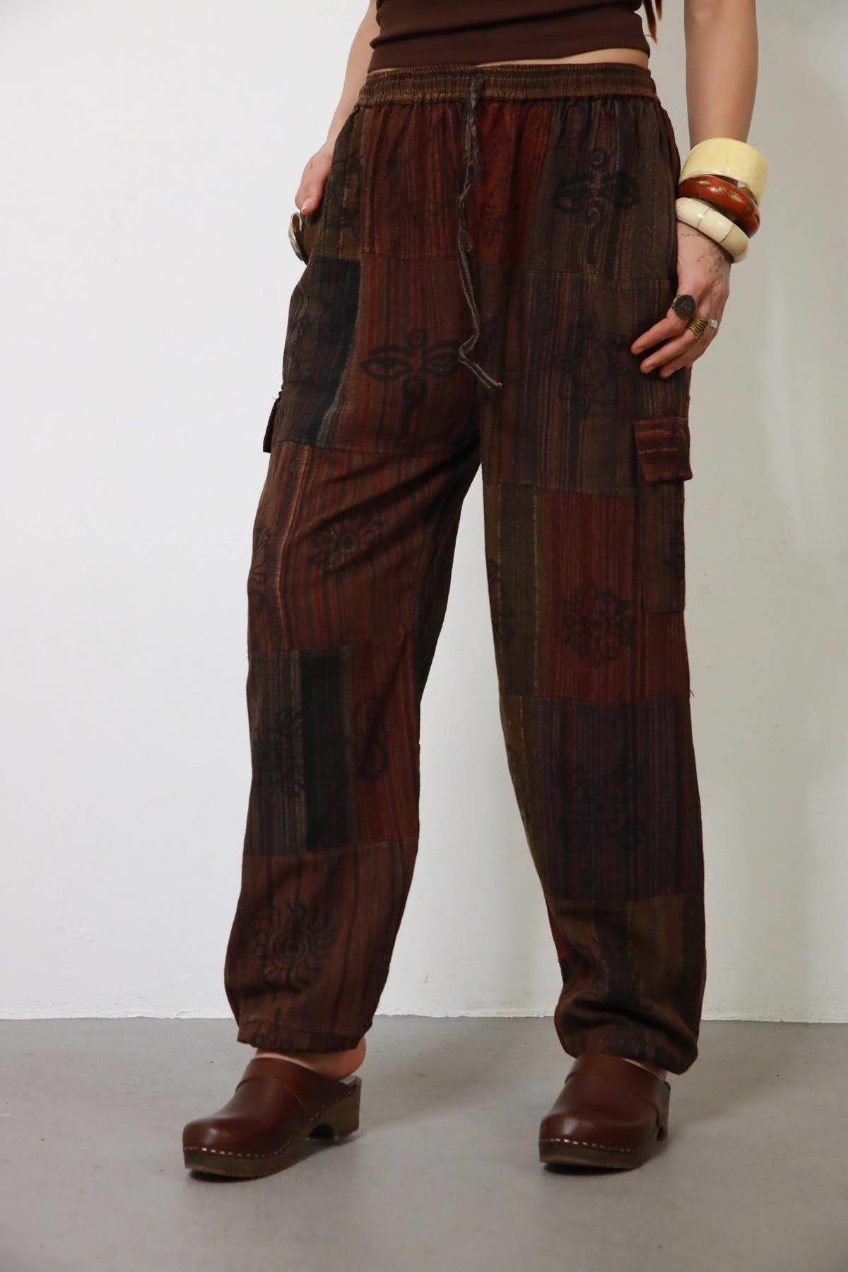 Kiremit Rengi Patchwork Yıkama Kargo Pantolon