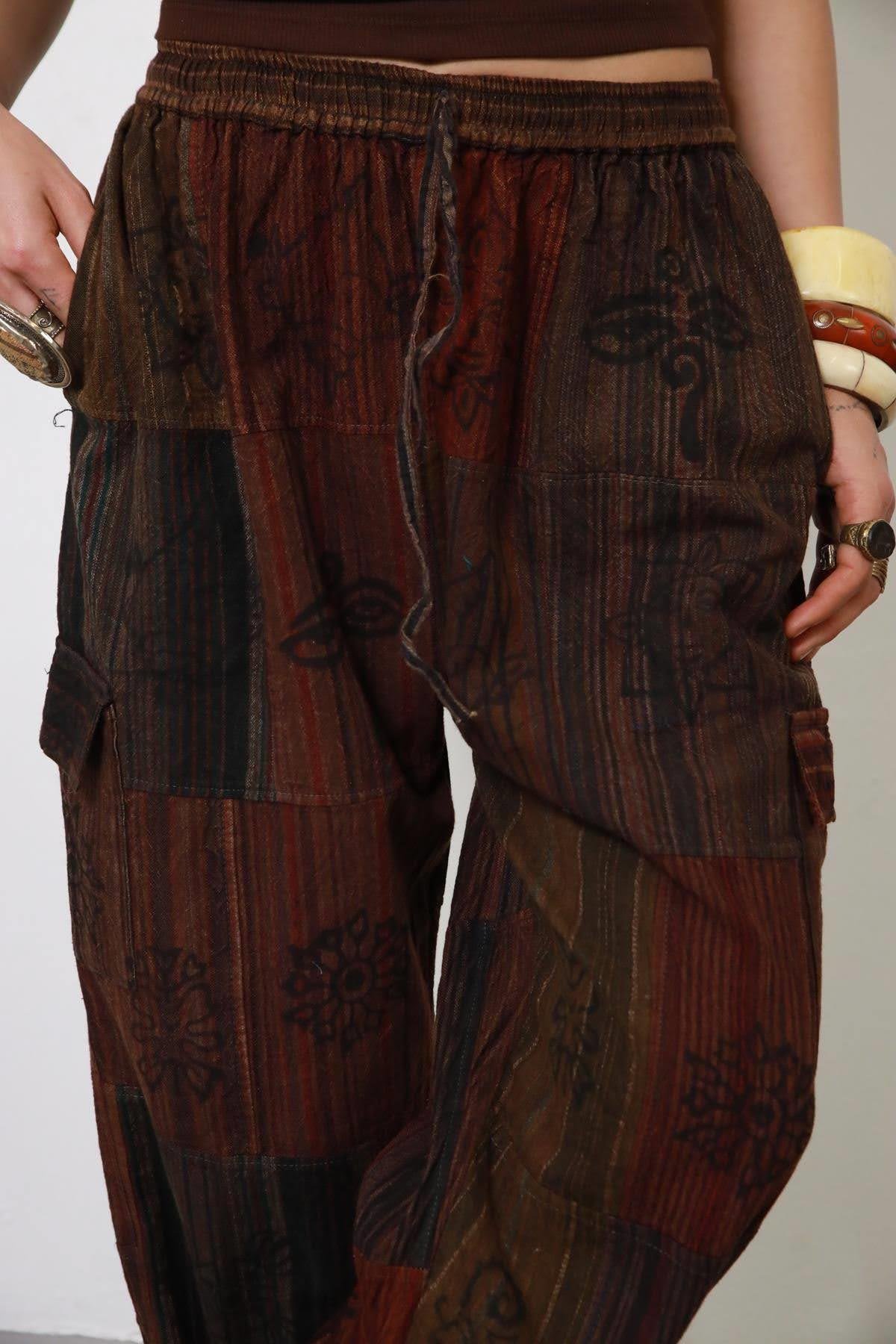 Kiremit Rengi Patchwork Yıkama Kargo Pantolon