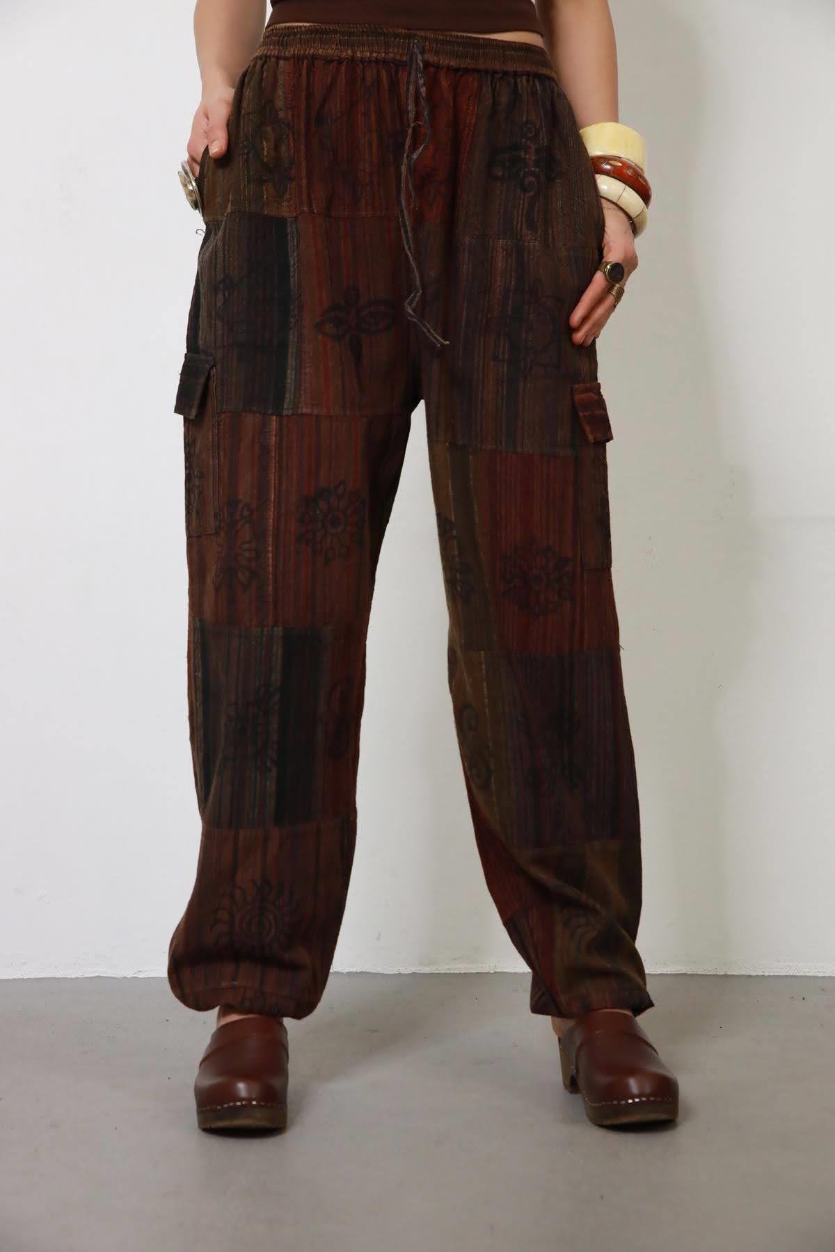 Kiremit Rengi Patchwork Yıkama Kargo Pantolon