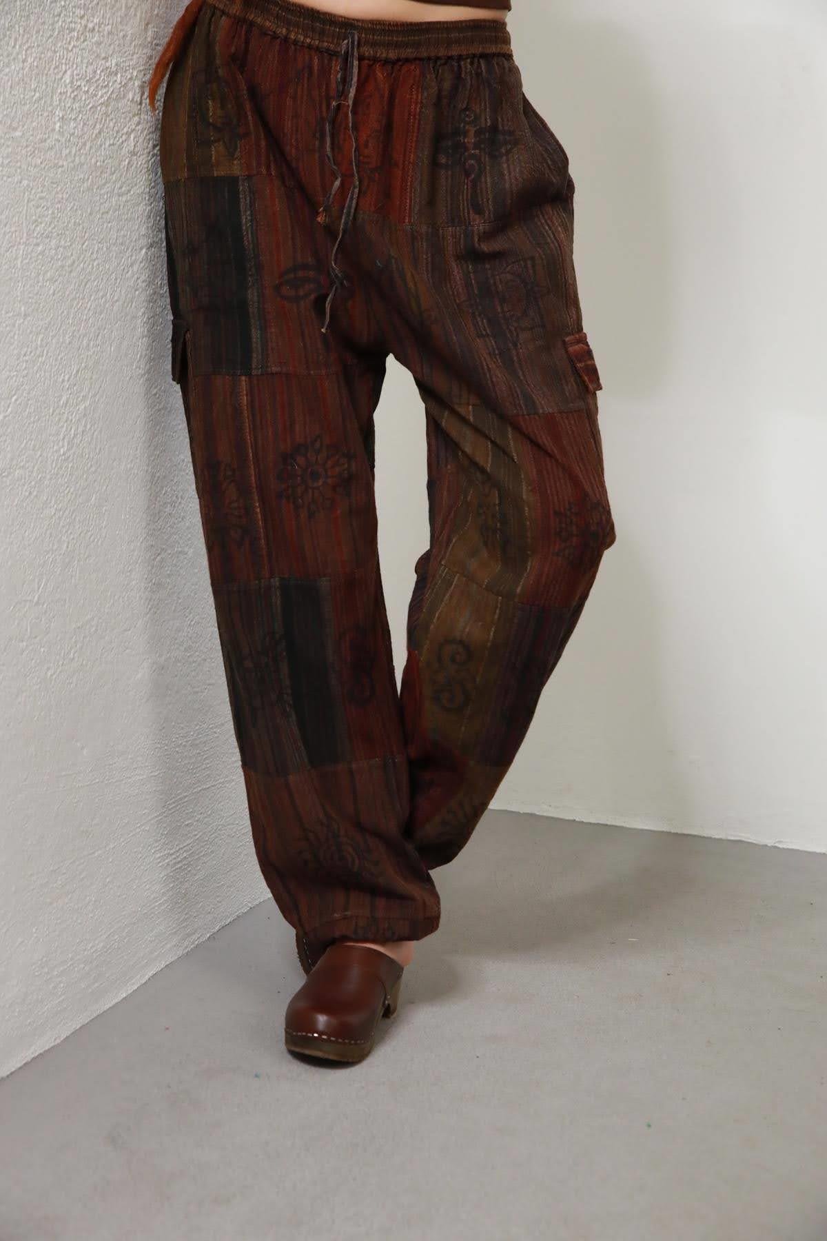Kiremit Rengi Patchwork Yıkama Kargo Pantolon