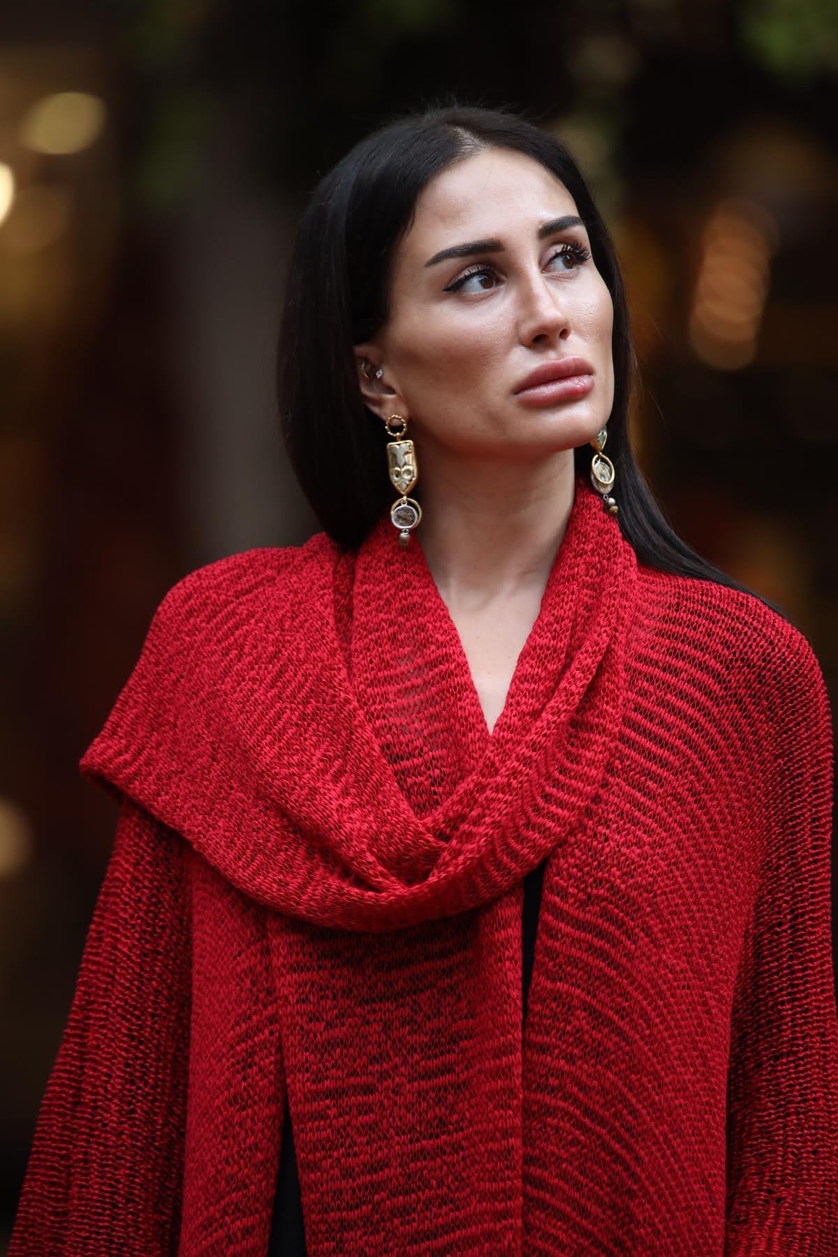 Red Shawl Collar Mercerized Cardigan