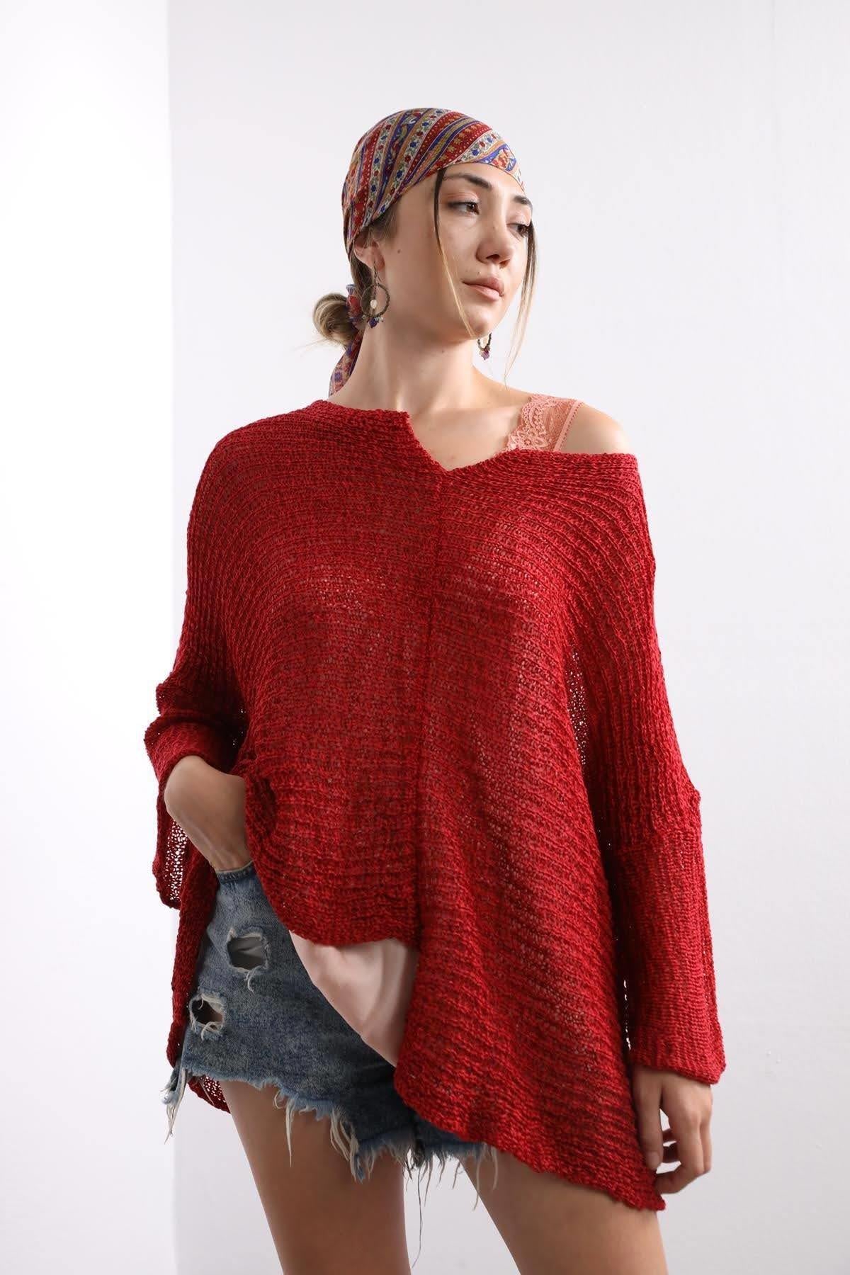 Red Lightweight Knitted Blouse