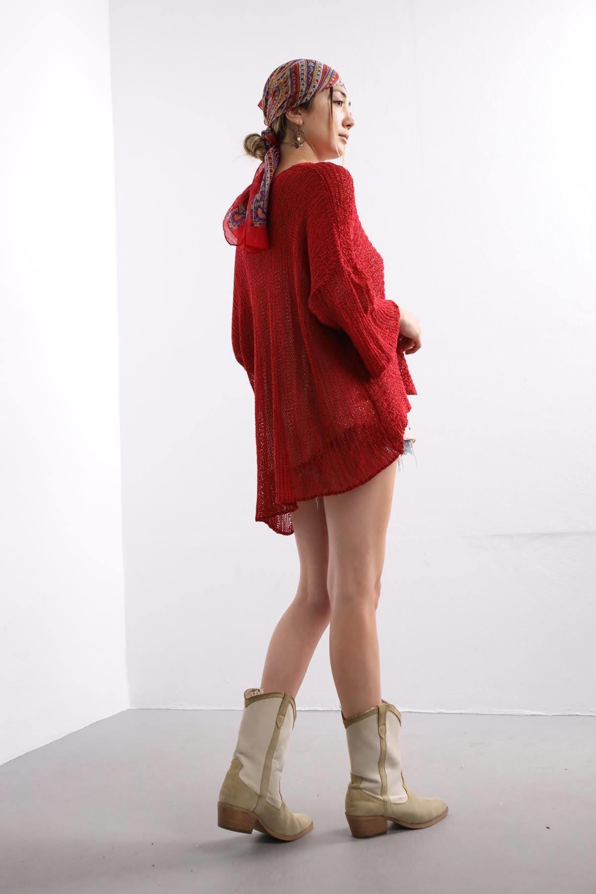 Red Lightweight Knitted Blouse