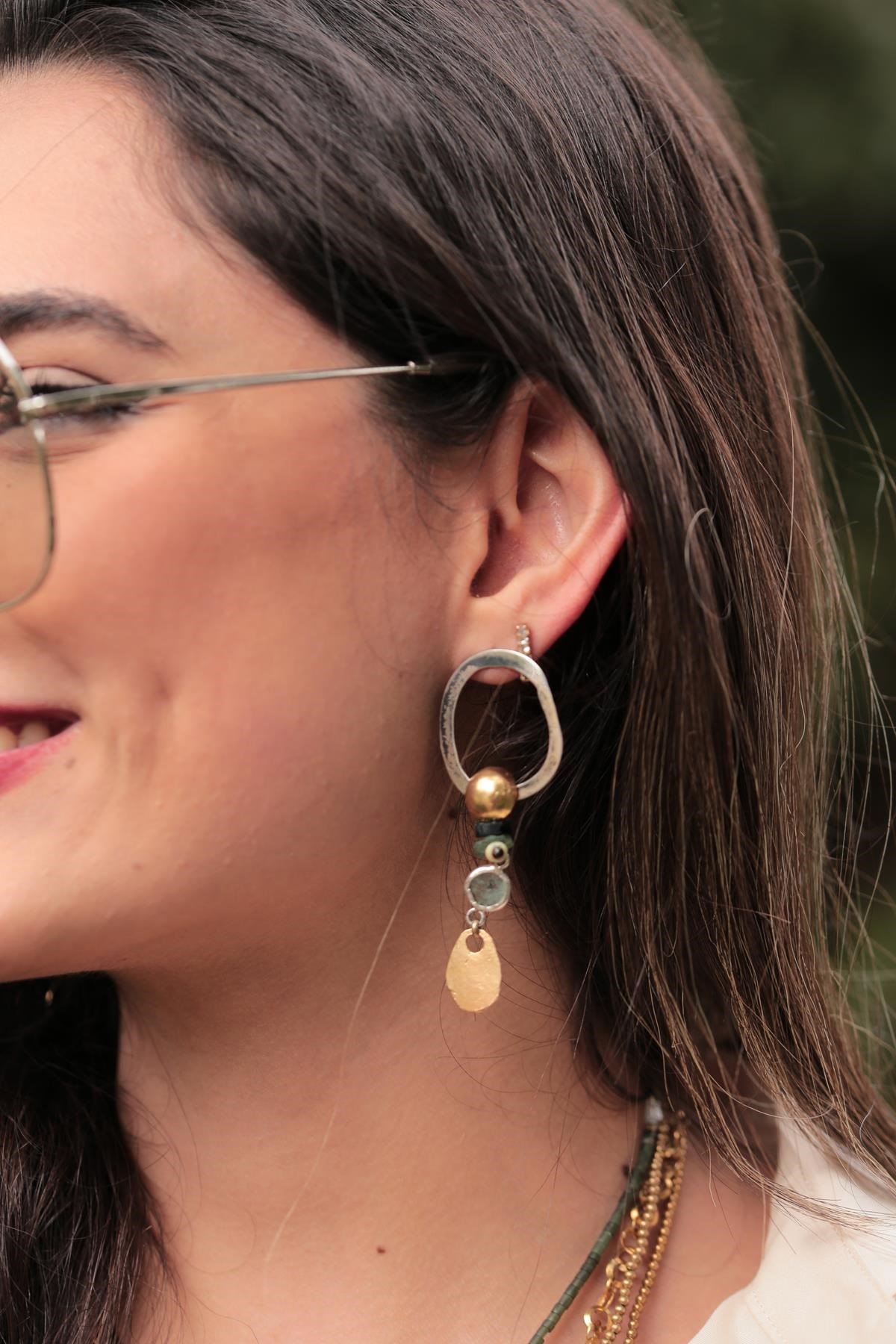 Antika Cam Gümüş ve Bronz Detay Tasarım Kolye - Şaman Butik Antika Cam Gümüş ve Bronz Detay Tasarım Kolye