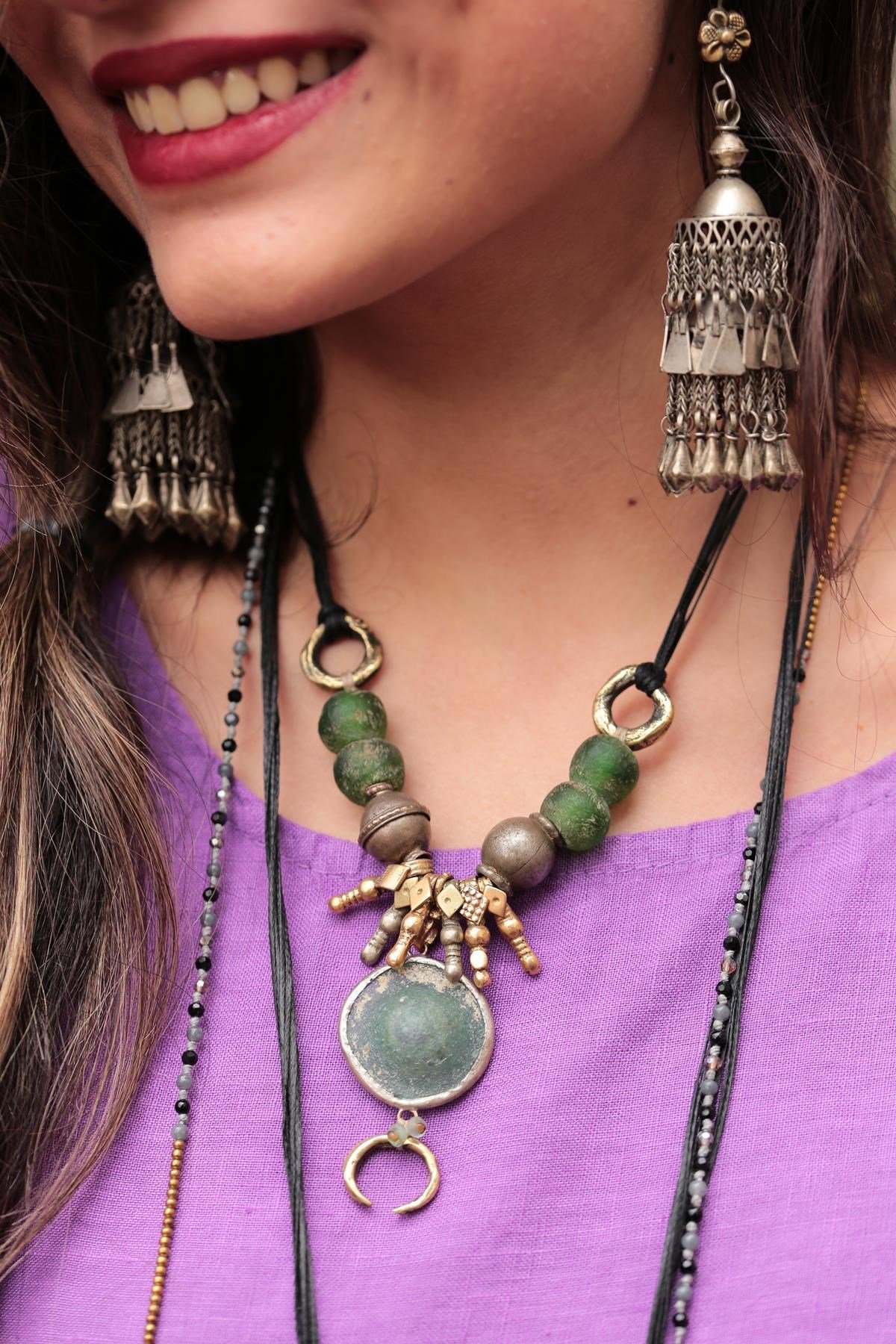 Antika Cam Madalyon Tasarım Kolye - Şaman Butik Antika Cam Madalyon Tasarım Kolye