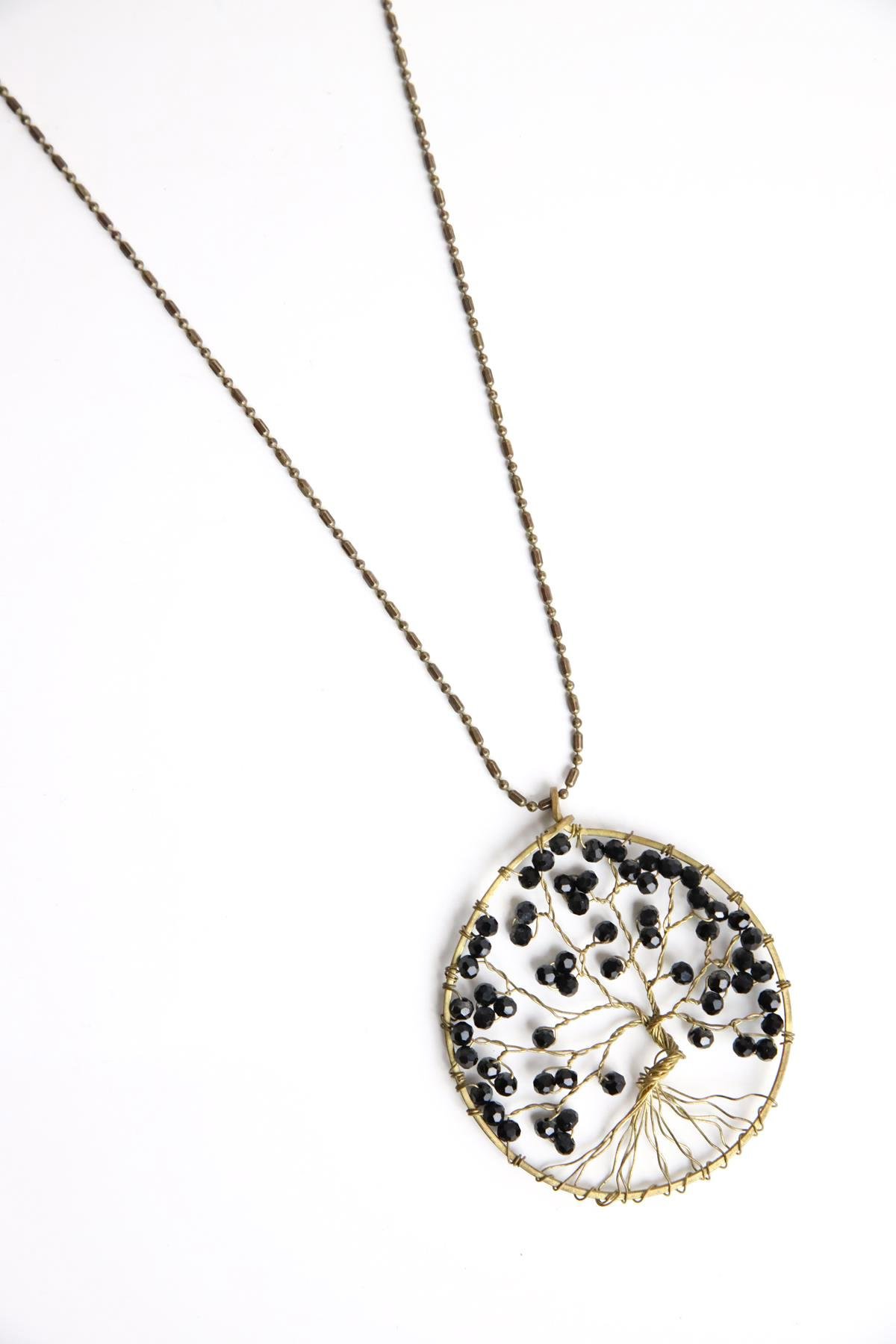  Büyük Hayat Ağacı Tasarım Doğal Taşlı Kolye