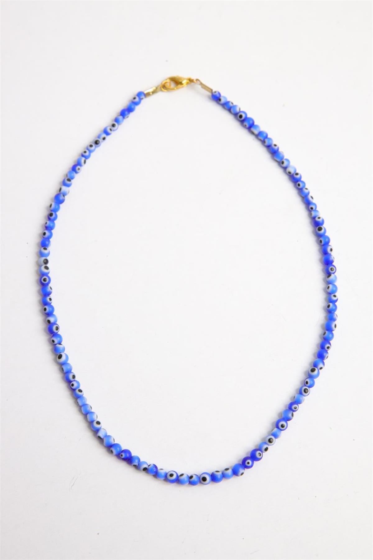 Evil Eye Design Navy Blue Beads Necklace - Saman Butik | Shop Online Evil Eye Design Navy Blue Beads Necklace