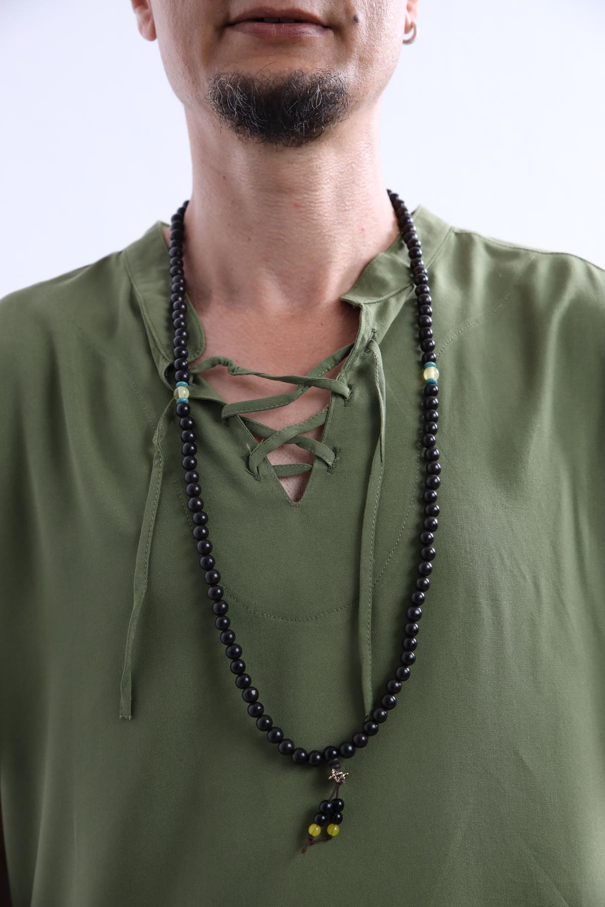  Turkuaz Taşı Detaylı Boncuklu Tasarım Kolye