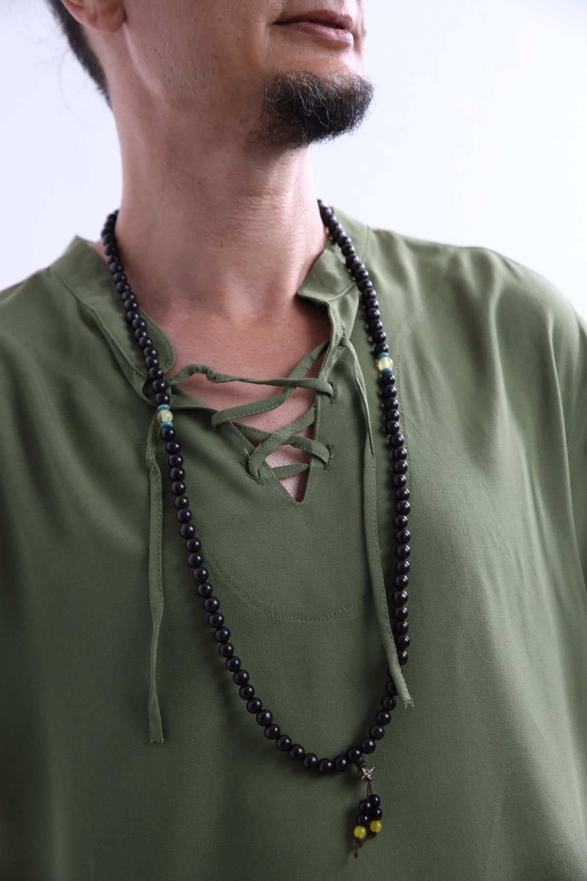  Turkuaz Taşı Detaylı Boncuklu Tasarım Kolye