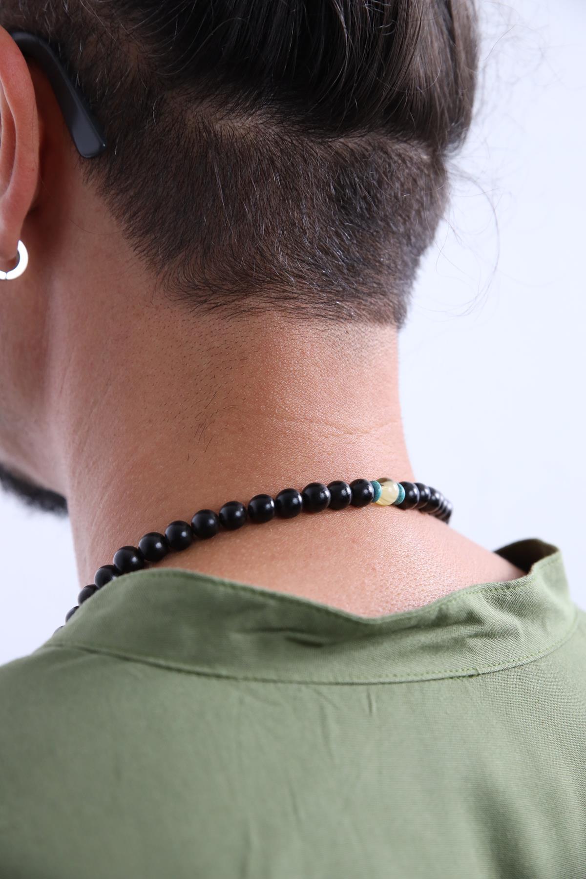  Turkuaz Taşı Detaylı Boncuklu Tasarım Kolye