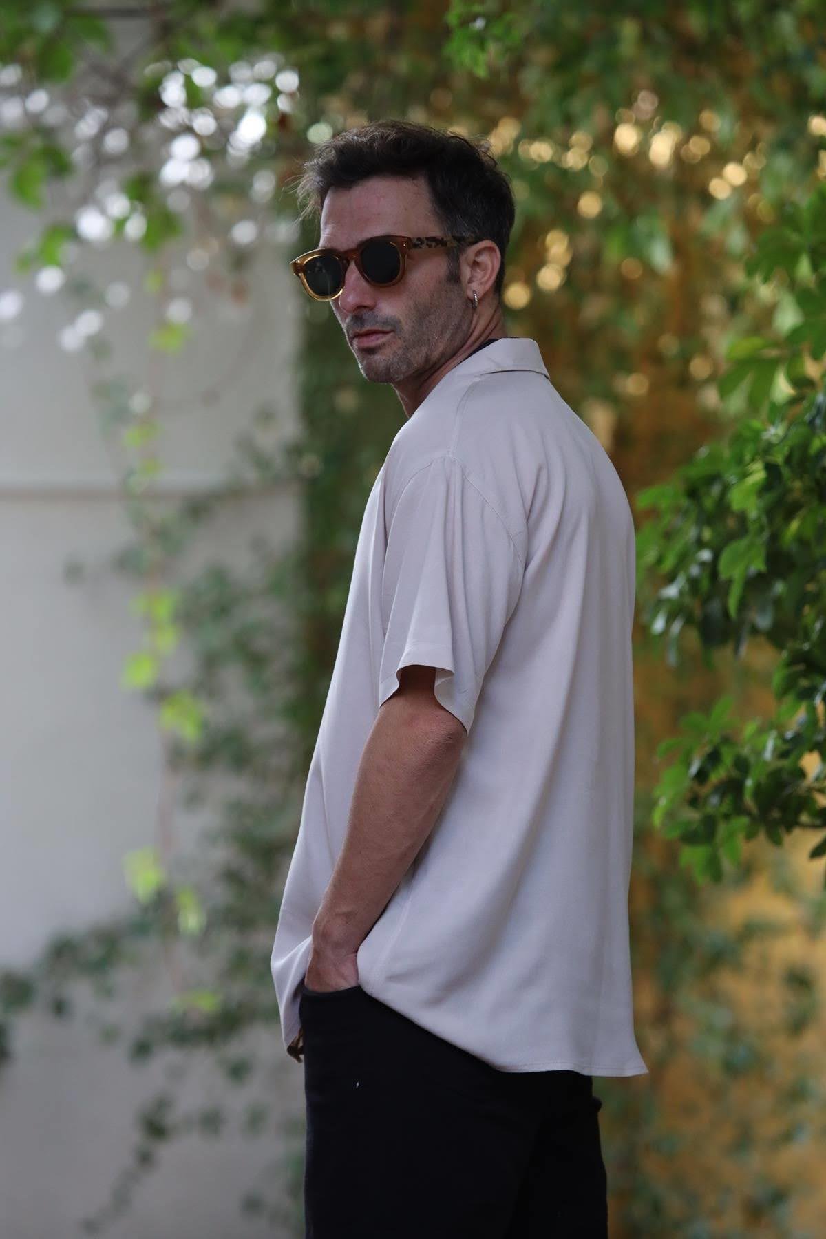 Krem Rengi Kısa Kollu Erkek Gömlek