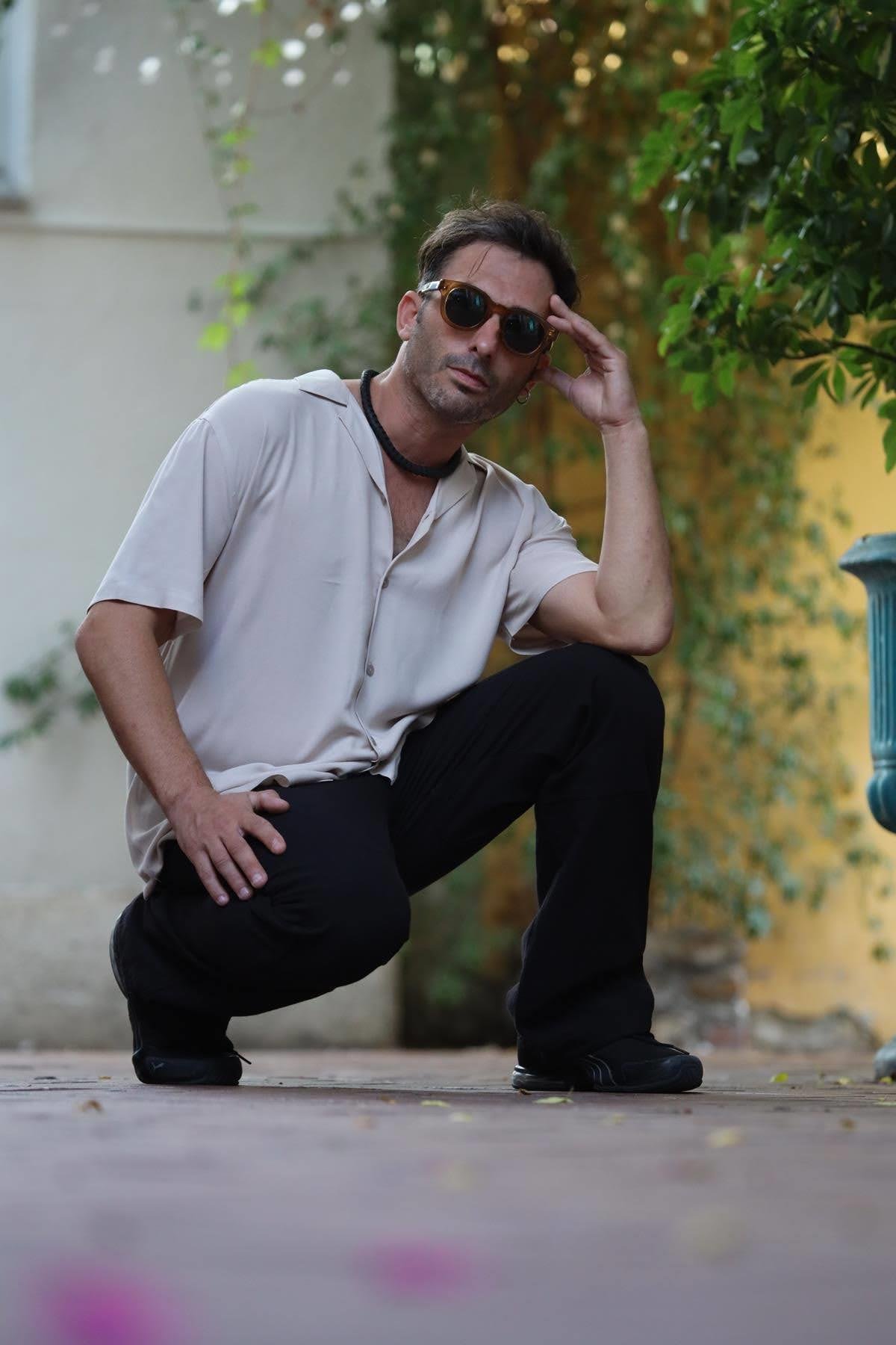 Krem Rengi Kısa Kollu Erkek Gömlek