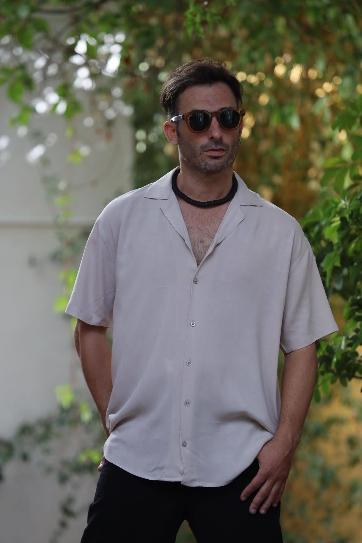 Krem Rengi Kısa Kollu Erkek Gömlek