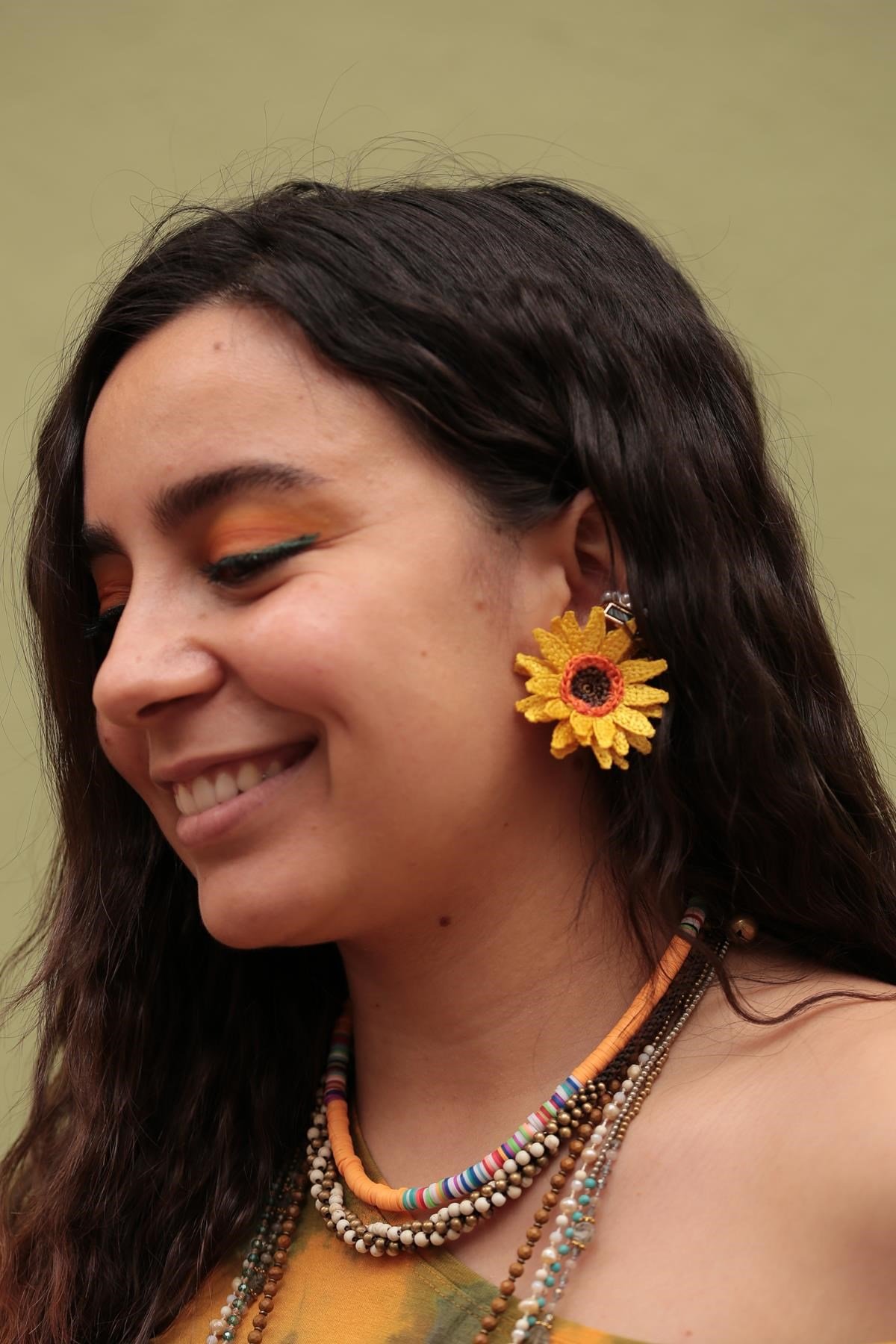 Sunflower Embroidery Earrings - Şaman Butik | Shop Online Sunflower Embroidery Earrings