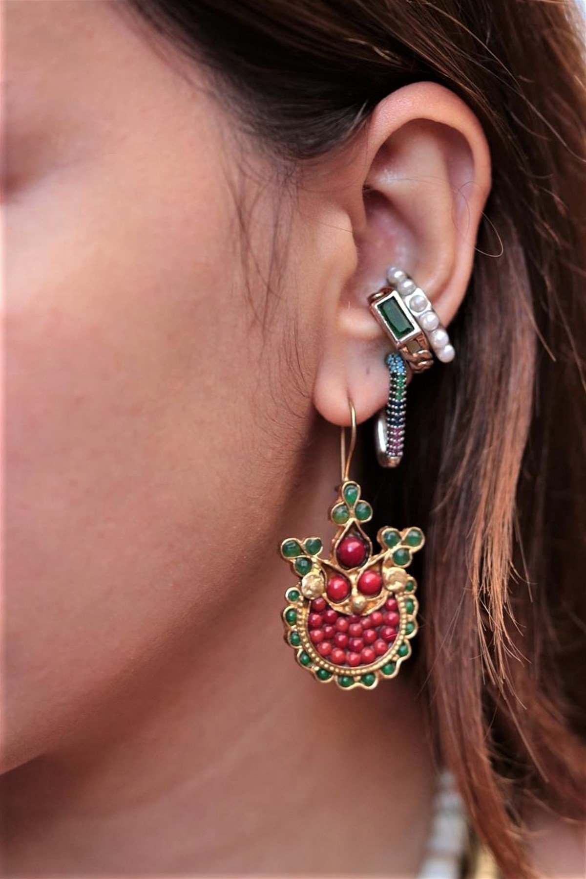 Baykuş Motifli Doğal Taşlı Tasarım Küpe - Şaman Butik Baykuş Motifli Doğal Taşlı Tasarım Küpe