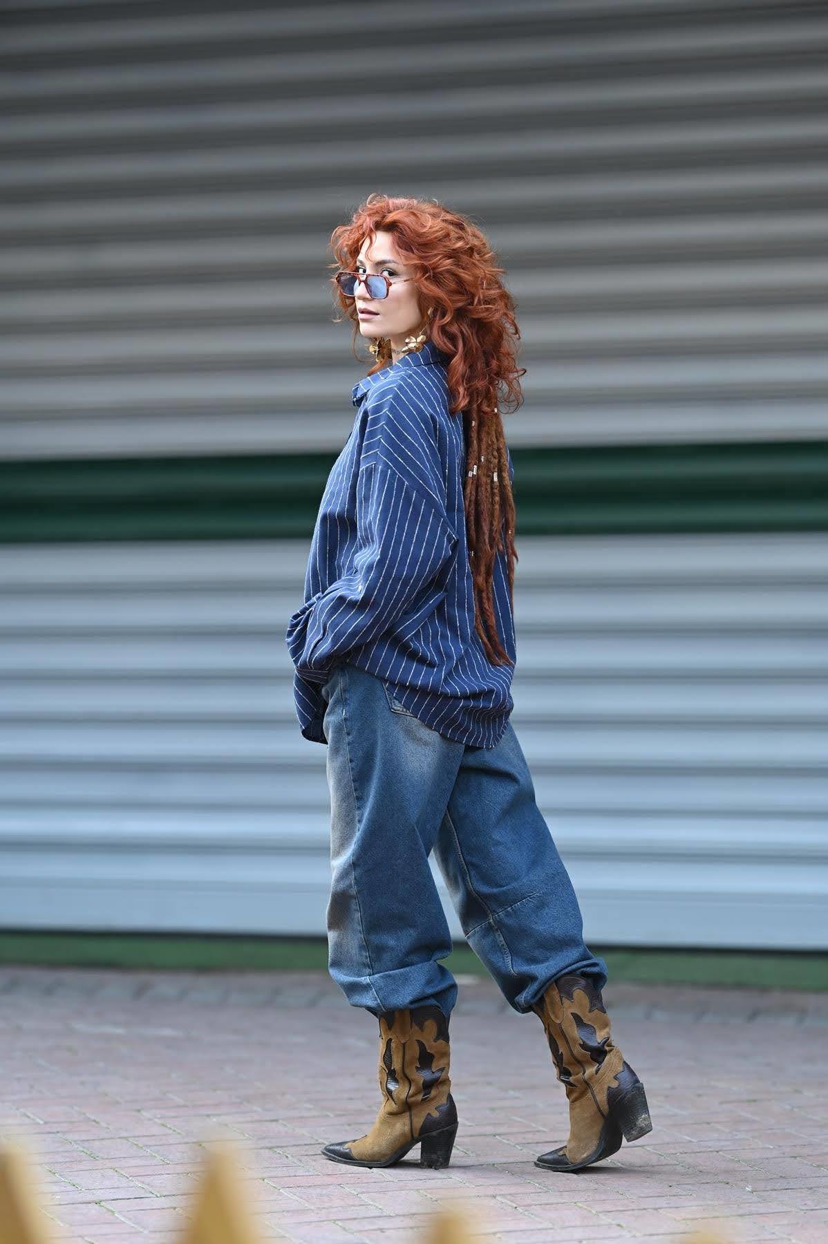 Navy Blue Striped Linen Shirt