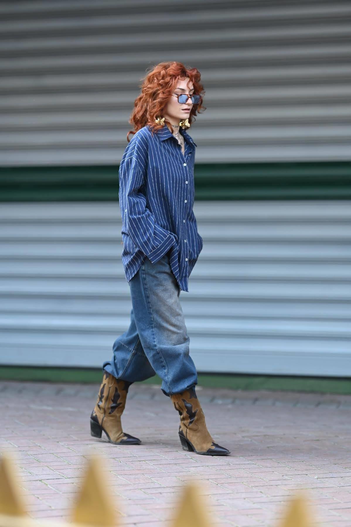 Navy Blue Striped Linen Shirt