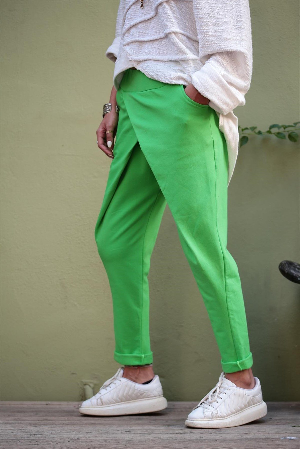  Açık Yeşil Önü Kruvaze Şalvar Pantolon