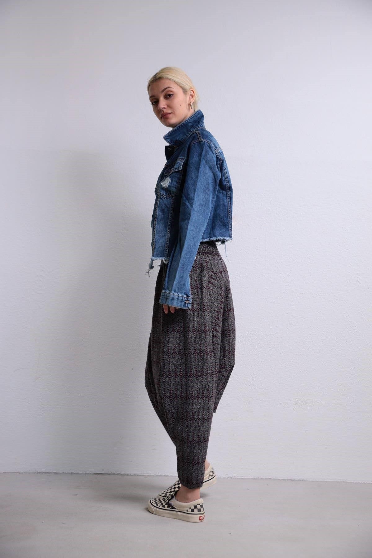  Bordo Gipe Bel Detaylı Kışlık Şalvar Pantolon