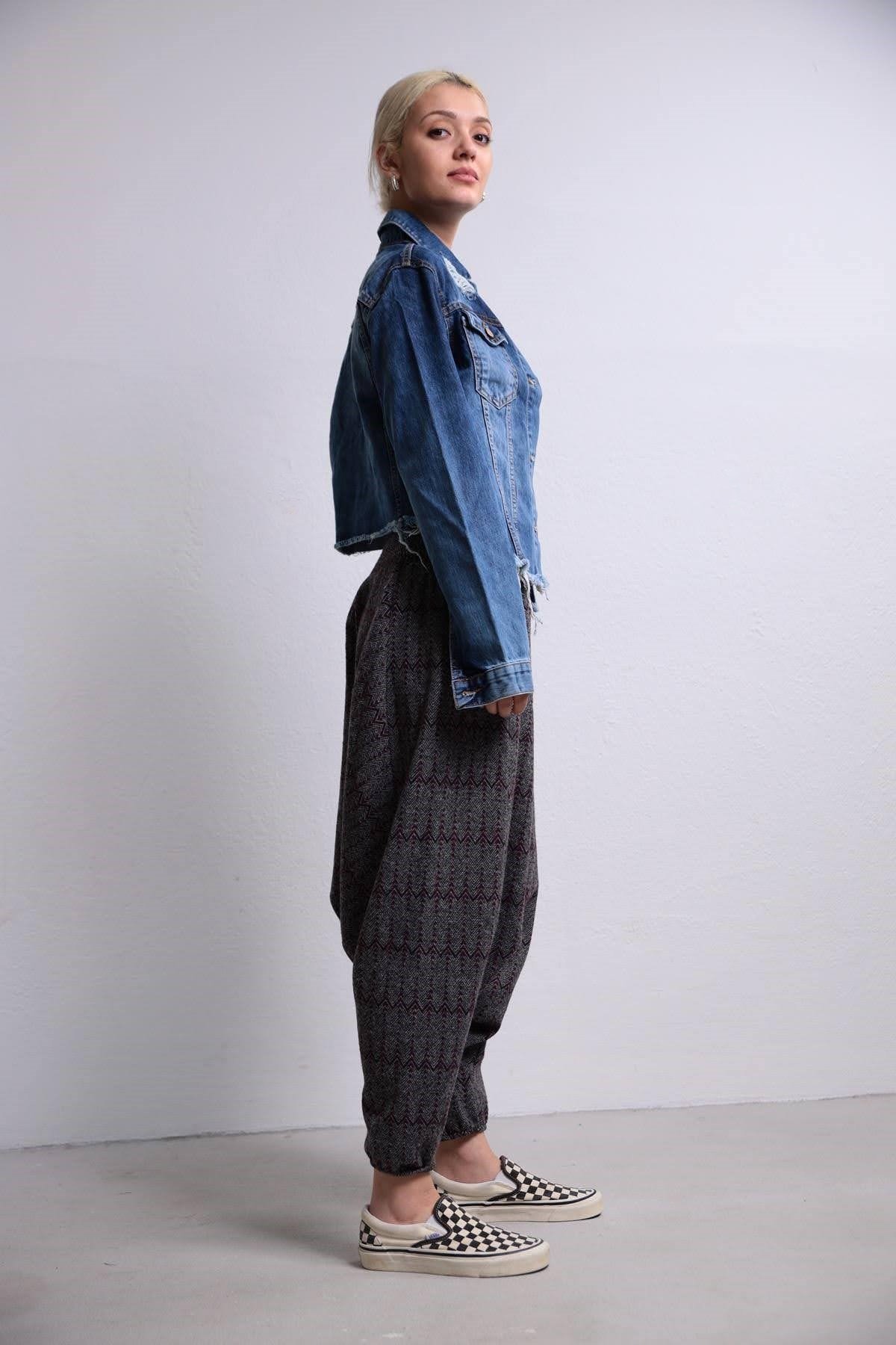  Bordo Gipe Bel Detaylı Kışlık Şalvar Pantolon