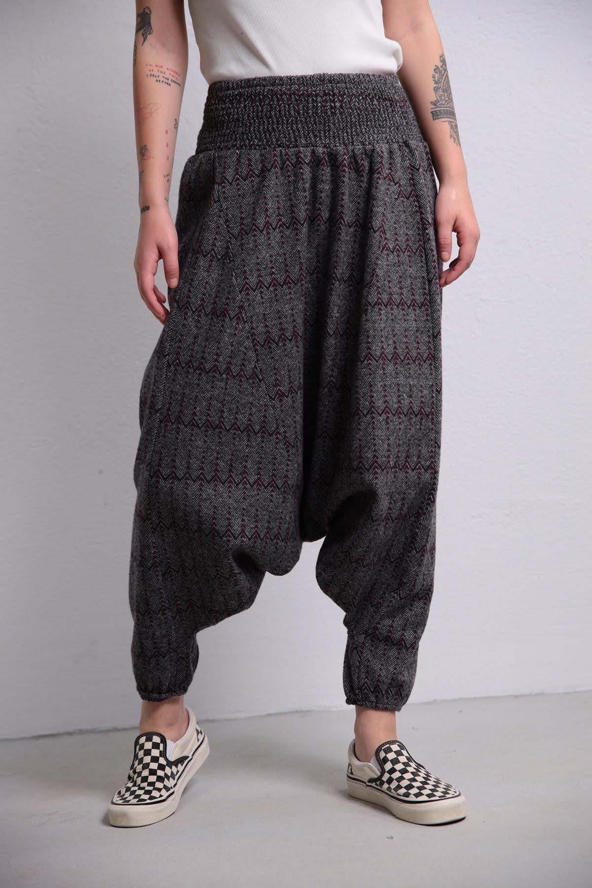  Bordo Gipe Bel Detaylı Kışlık Şalvar Pantolon