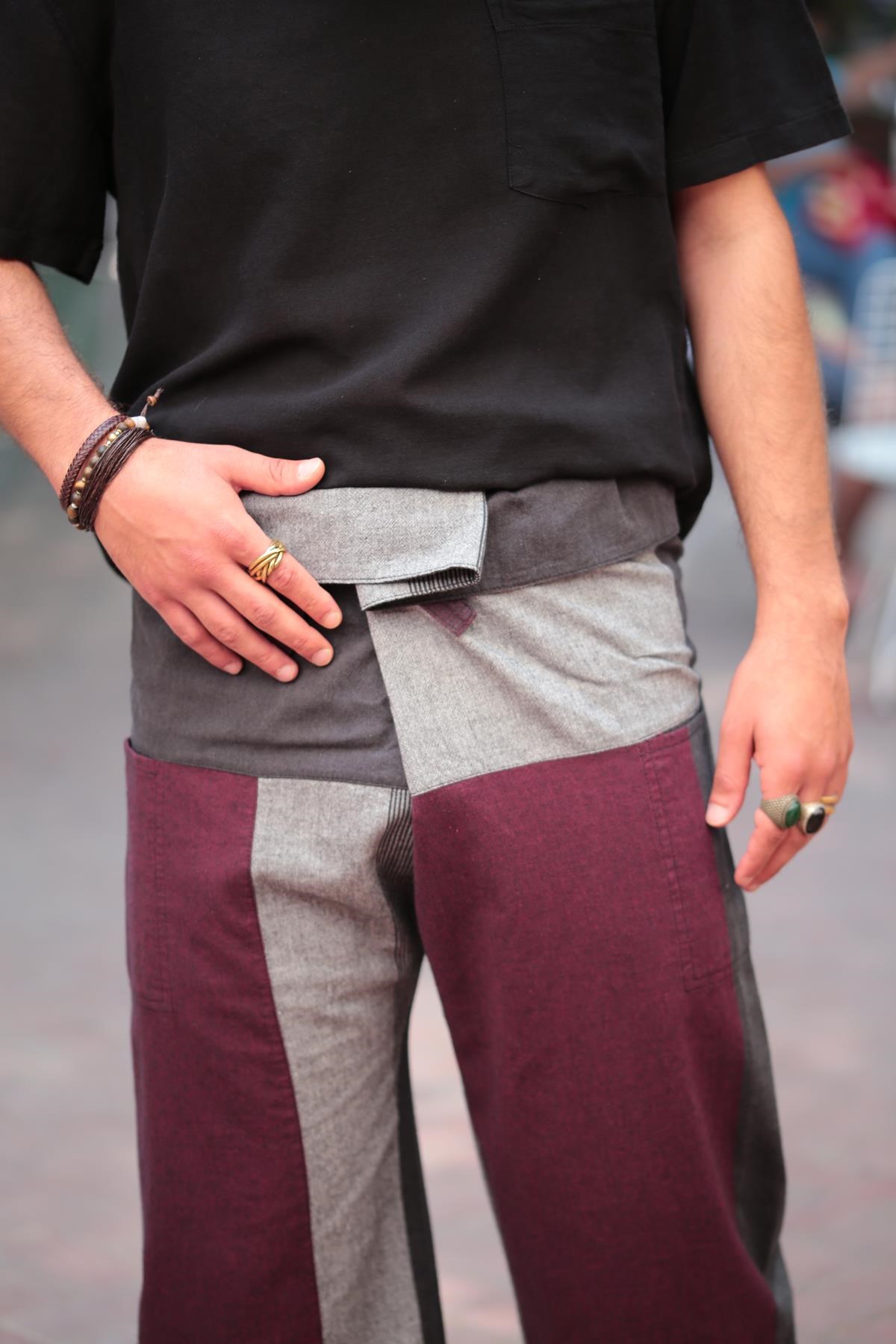  Bordo Rahat Kesim Beli Bağlamalı Balıkçı Pantolon