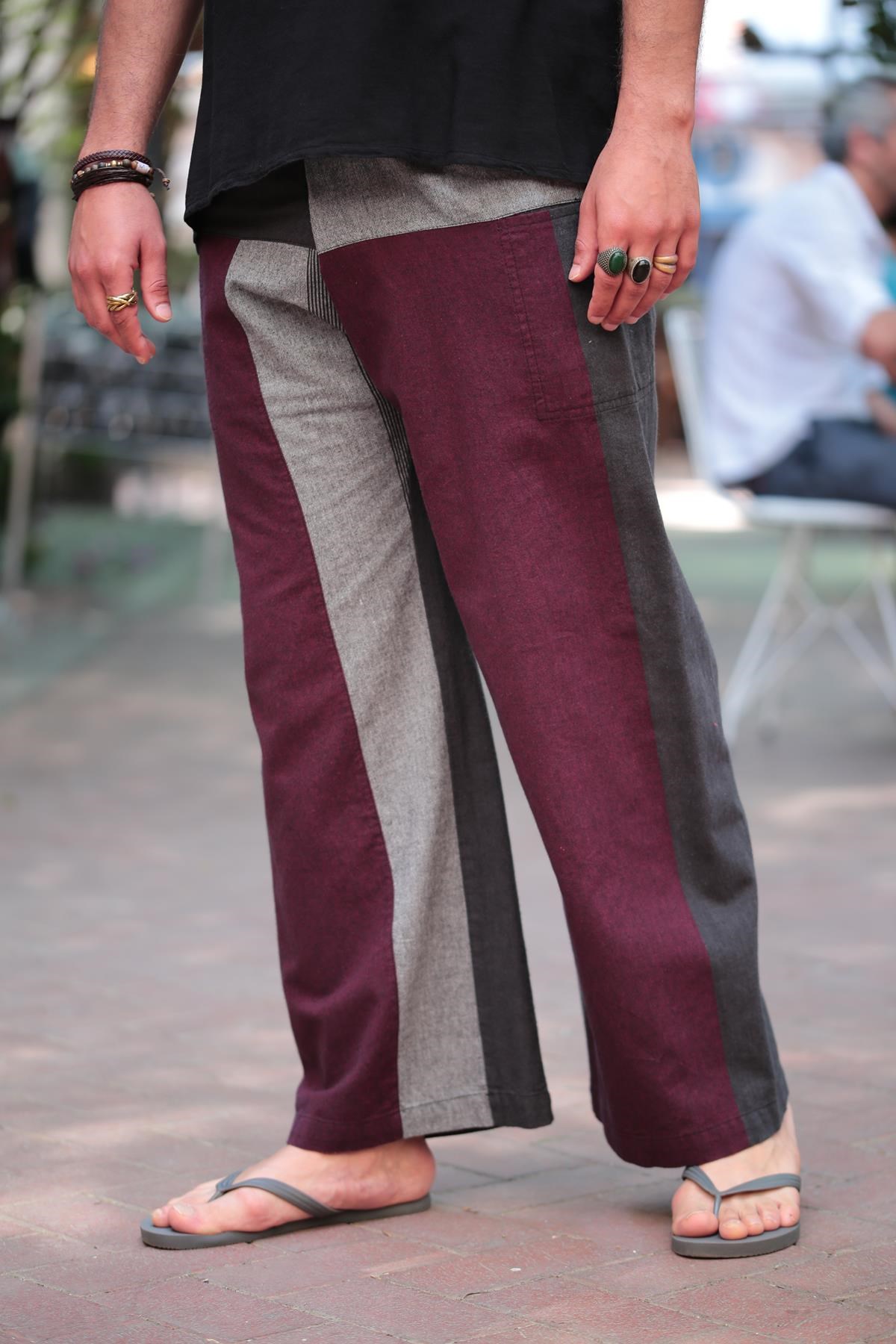  Bordo Rahat Kesim Beli Bağlamalı Balıkçı Pantolon