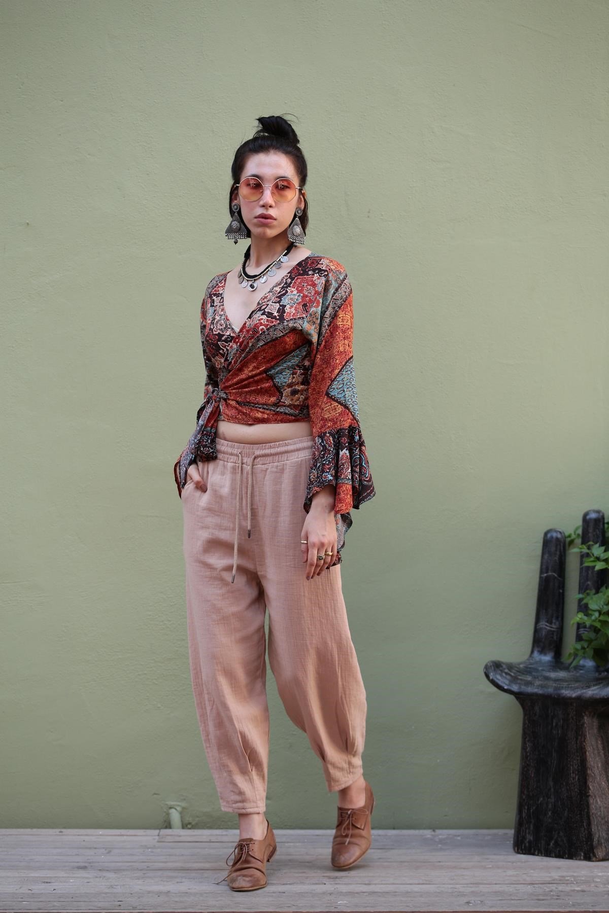  Camel Beli Lastikli Pantolon