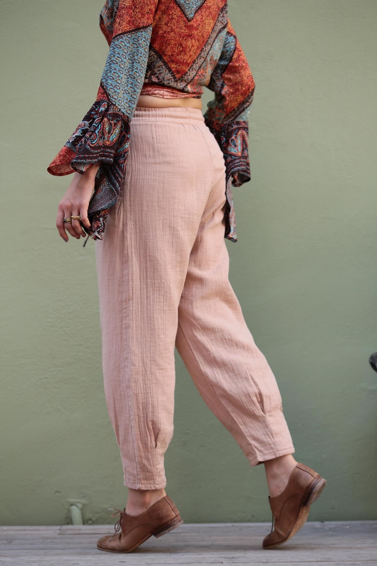  Camel Beli Lastikli Pantolon