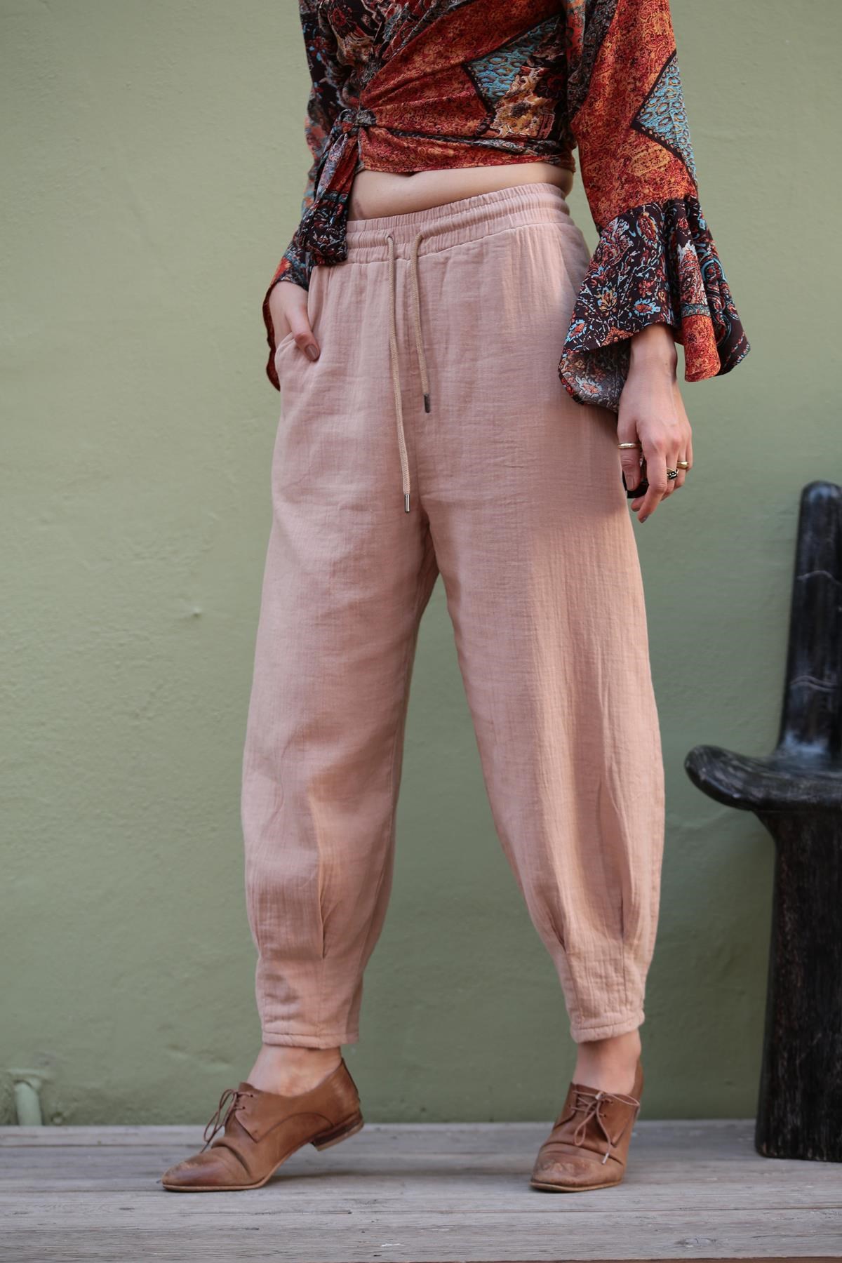  Camel Beli Lastikli Pantolon