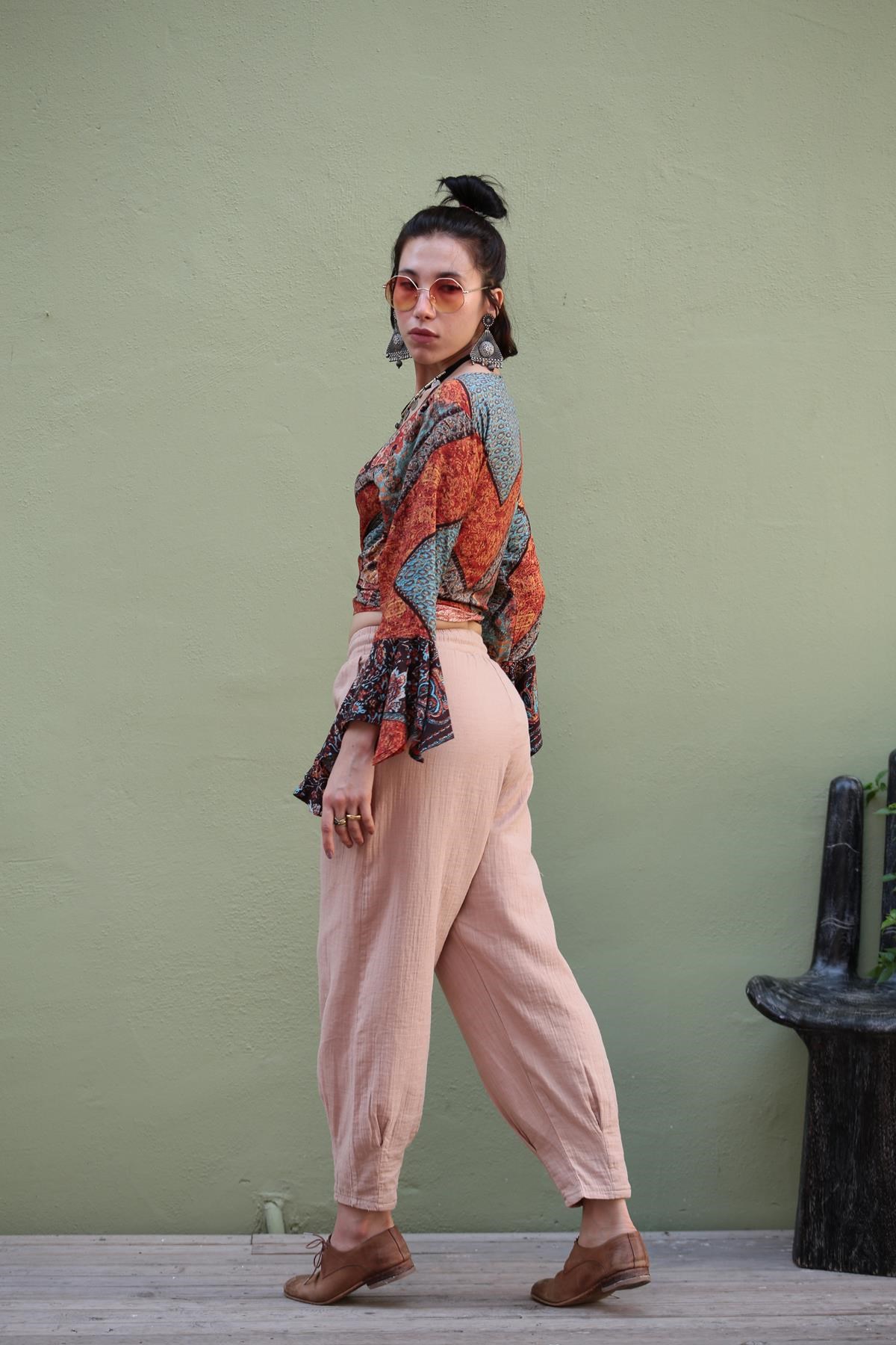  Camel Beli Lastikli Pantolon