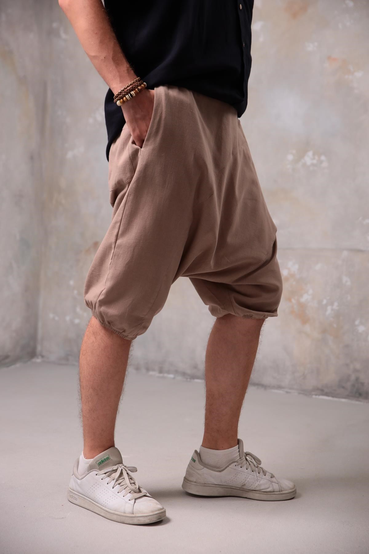  Camel Düğme Detaylı Kapri Şalvar Pantolon