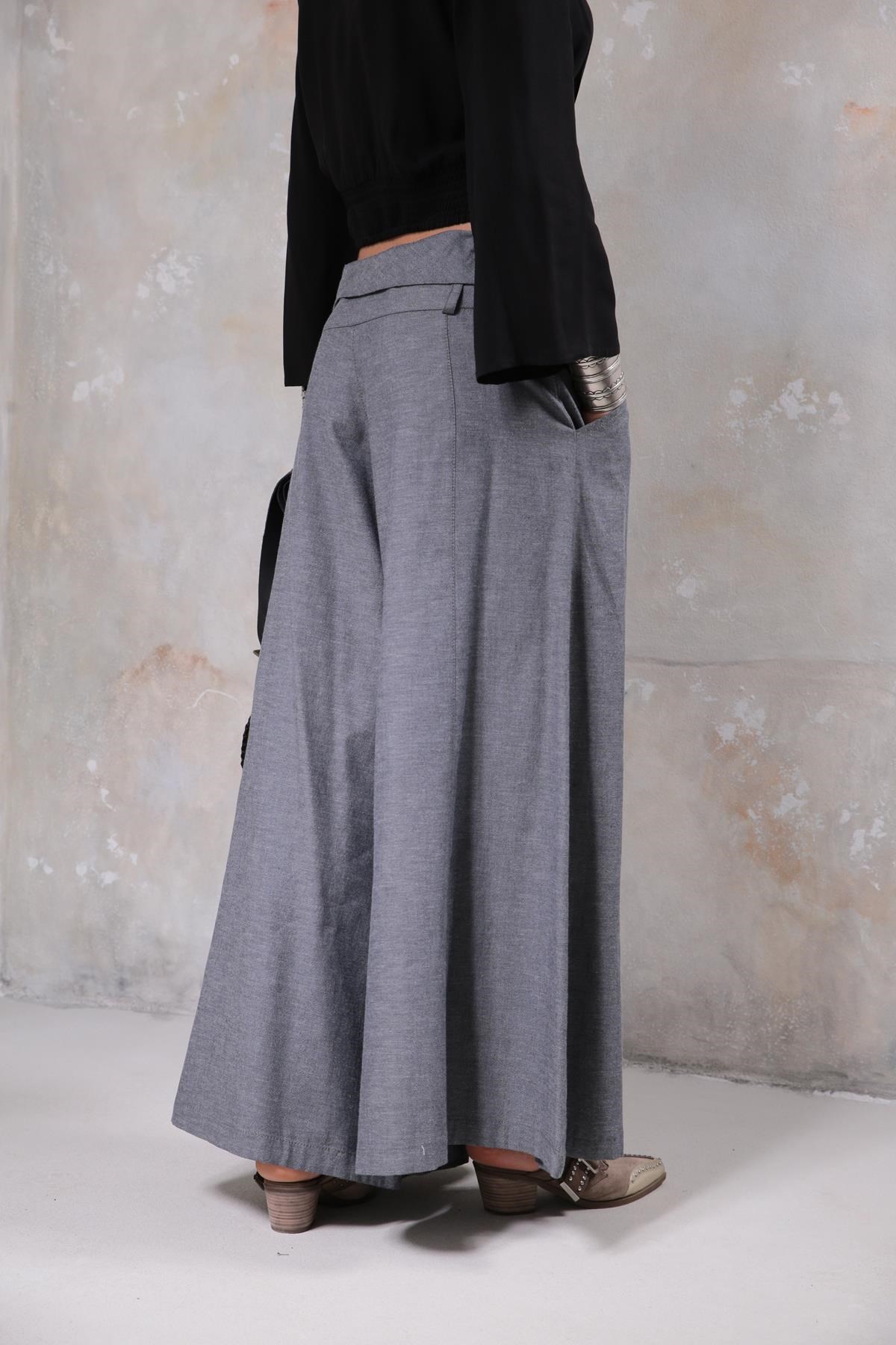 Gri 5 Düğmeli Pantolon - Şaman Butik Gri 5 Düğmeli Pantolon