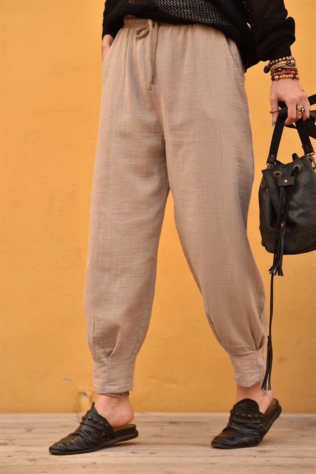  Gri Beli Lastikli Pantolon