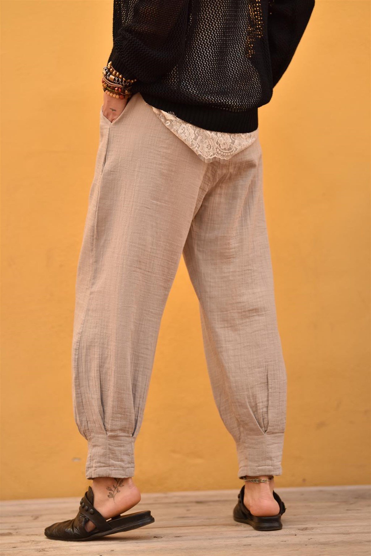  Gri Beli Lastikli Pantolon