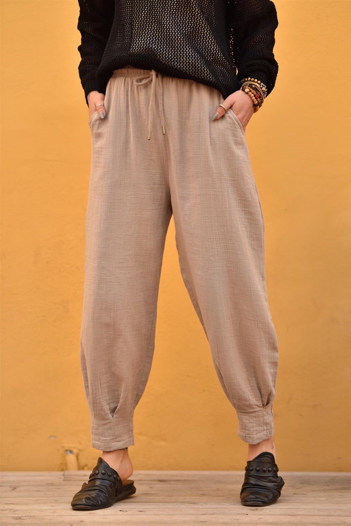  Gri Beli Lastikli Pantolon