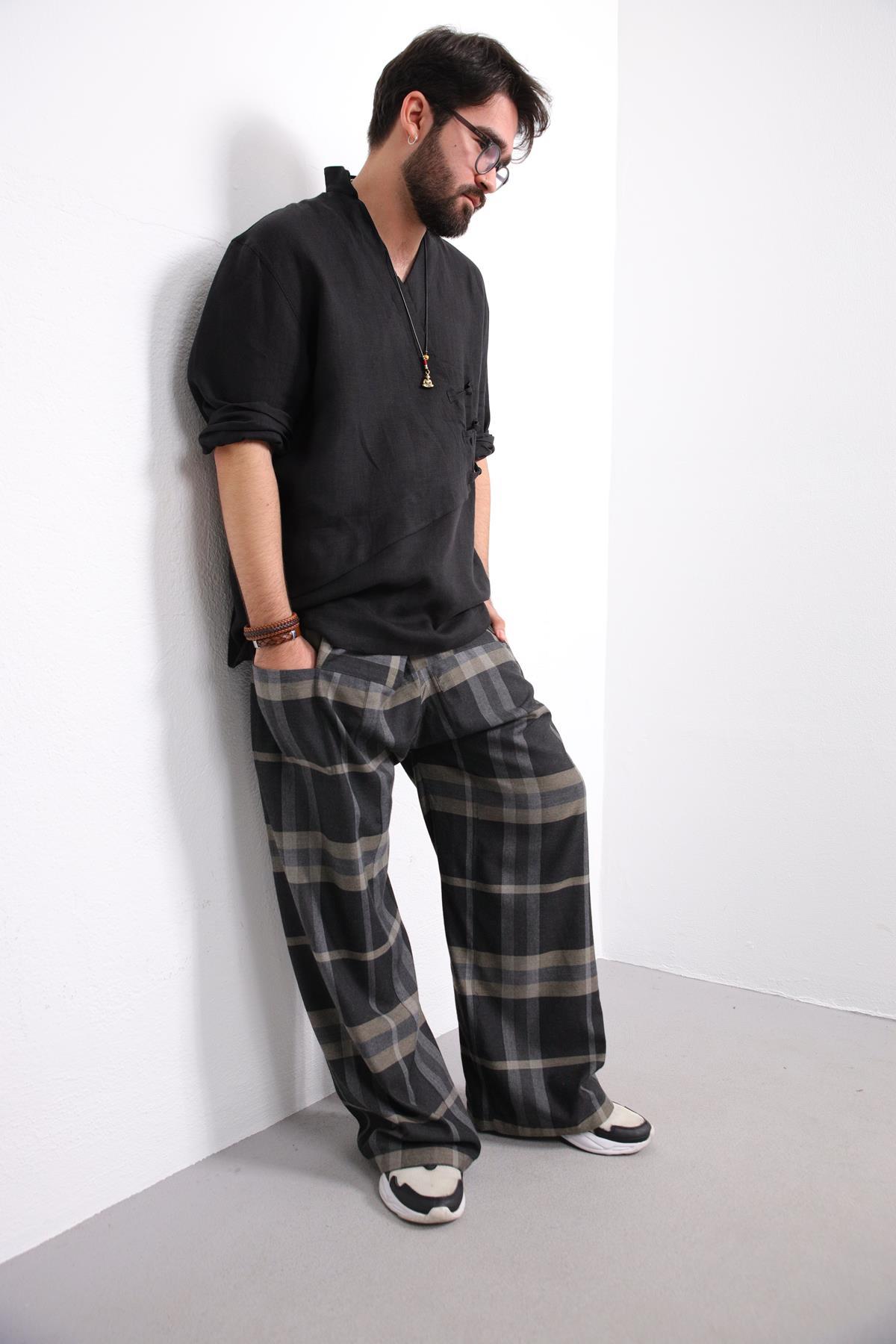  Gri Desenli Balıkçı Pantolon