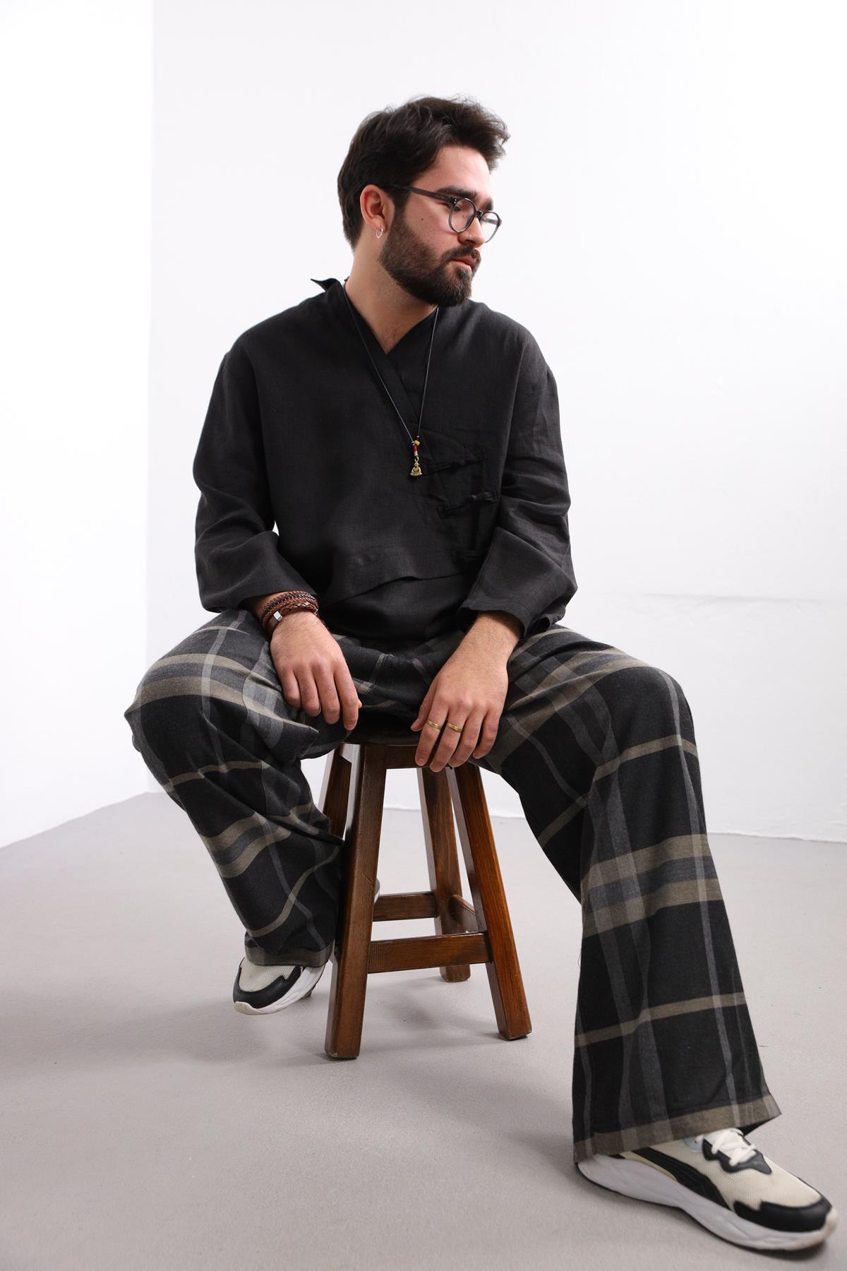  Gri Desenli Balıkçı Pantolon