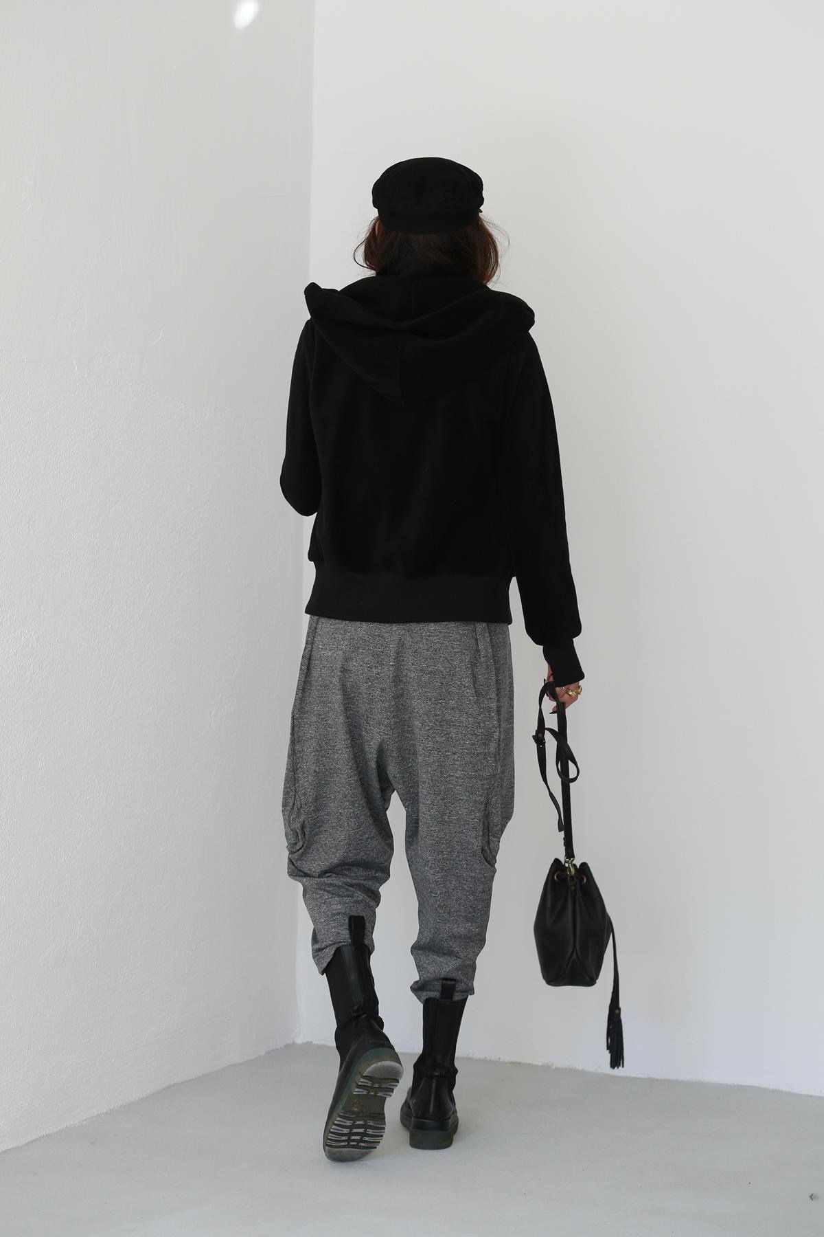  Gri Kırçıllı Ağı Düşük Kemer Detay Şalvar Pantolon