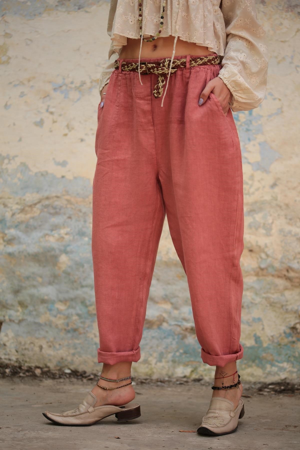  Gül Kurusu Keten Judith Pantolon