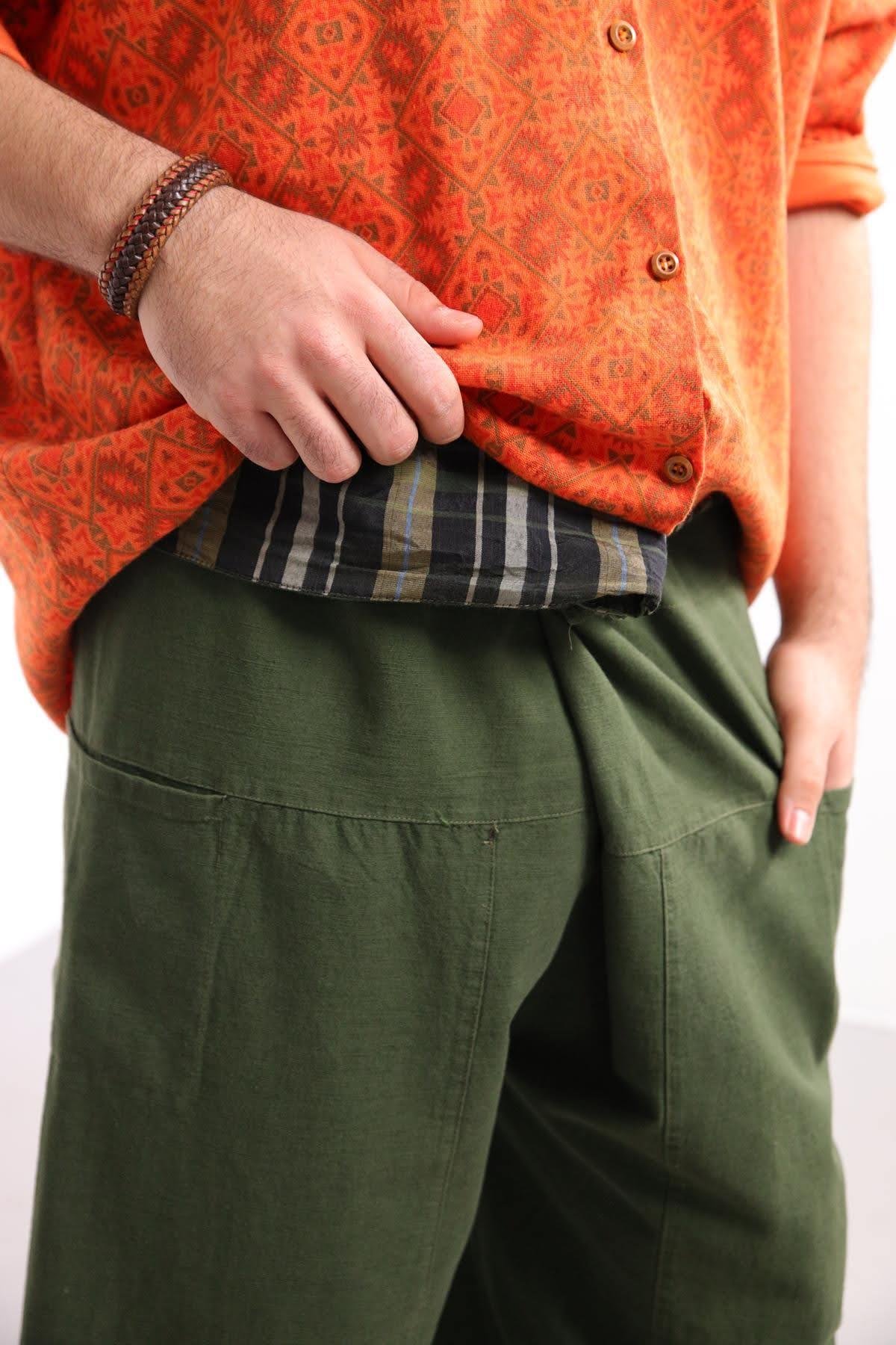  Haki Balıkçı Desenli Pantolon