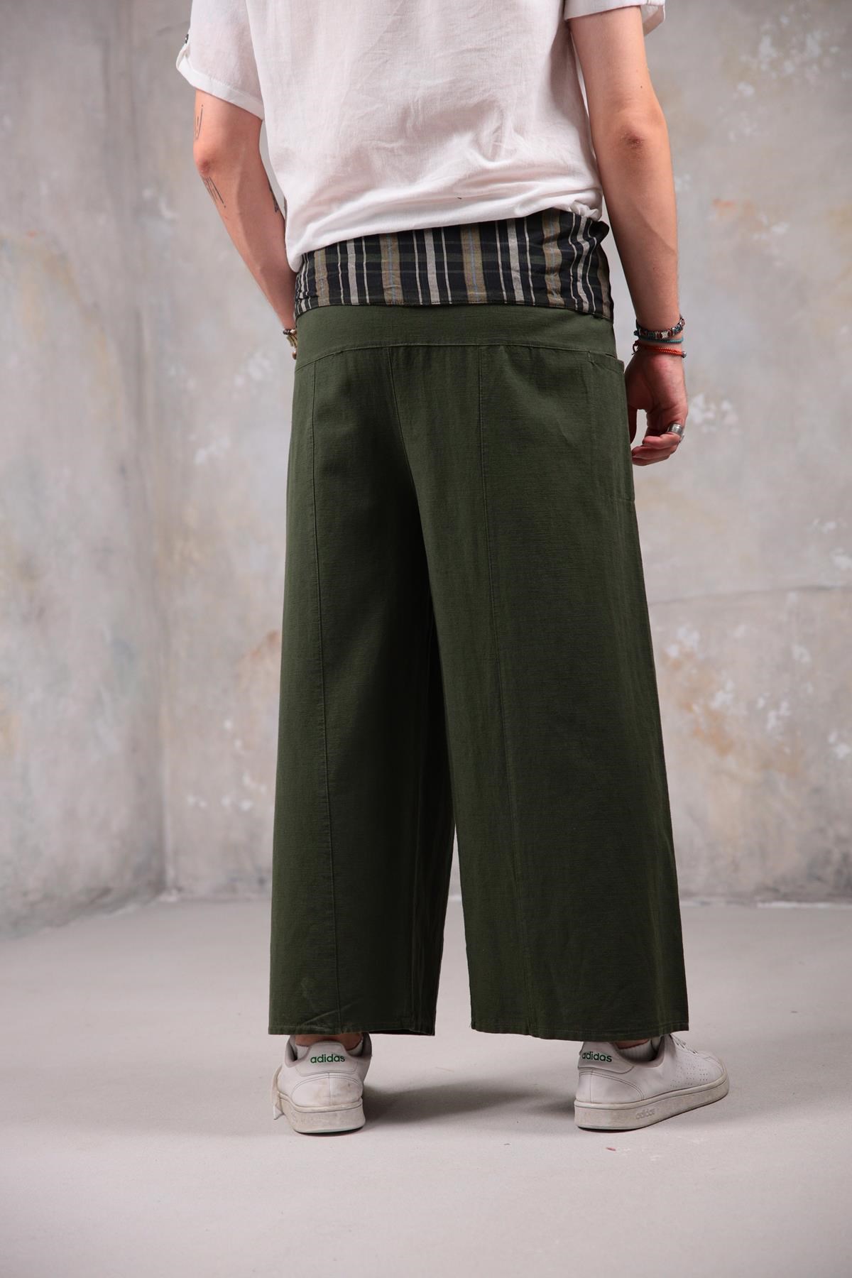  Haki Balıkçı Desenli Pantolon